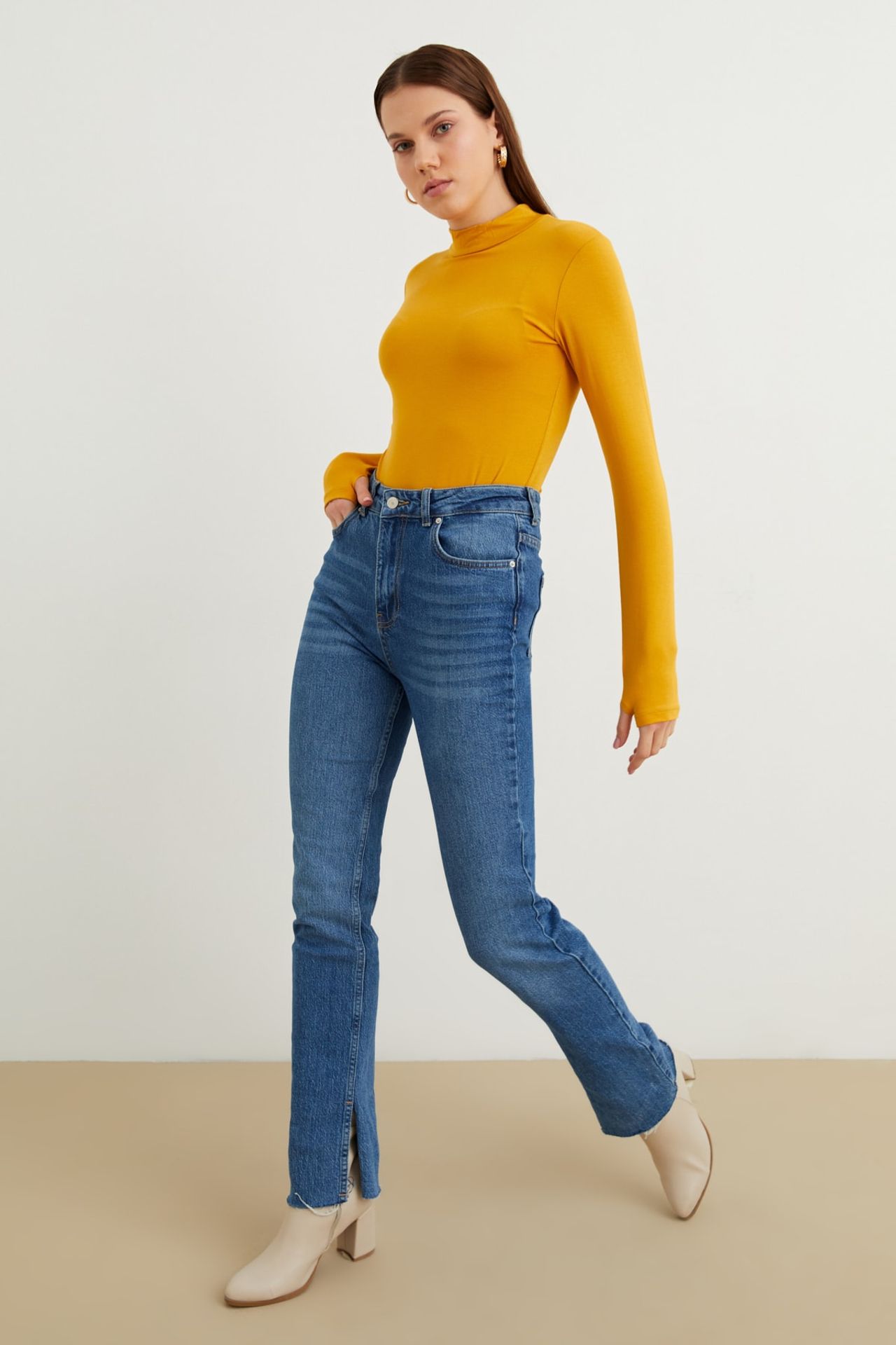 BIPANTOLON Kadın Dar Kalıp Yarım Balıkçı Yaka Body 5