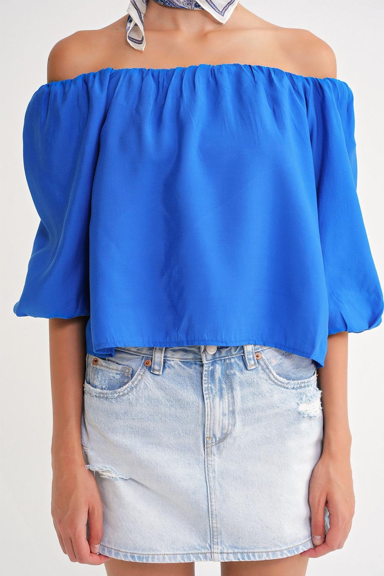 Mixray Modal Blended Blouse with Madonna Collar and Ruffle Detail 6