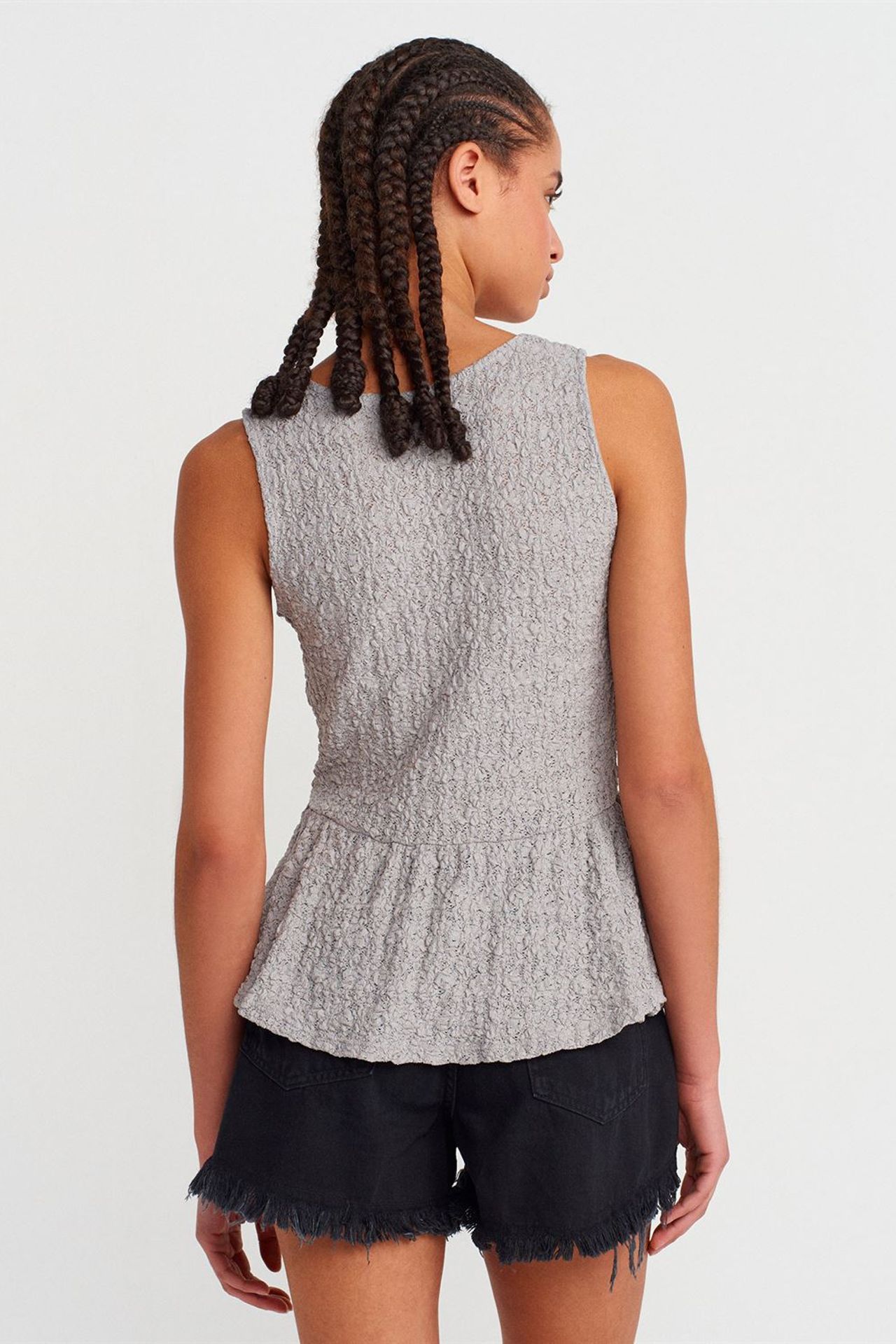 DILVIN Dokulu Dantel Peplum Bluz 2