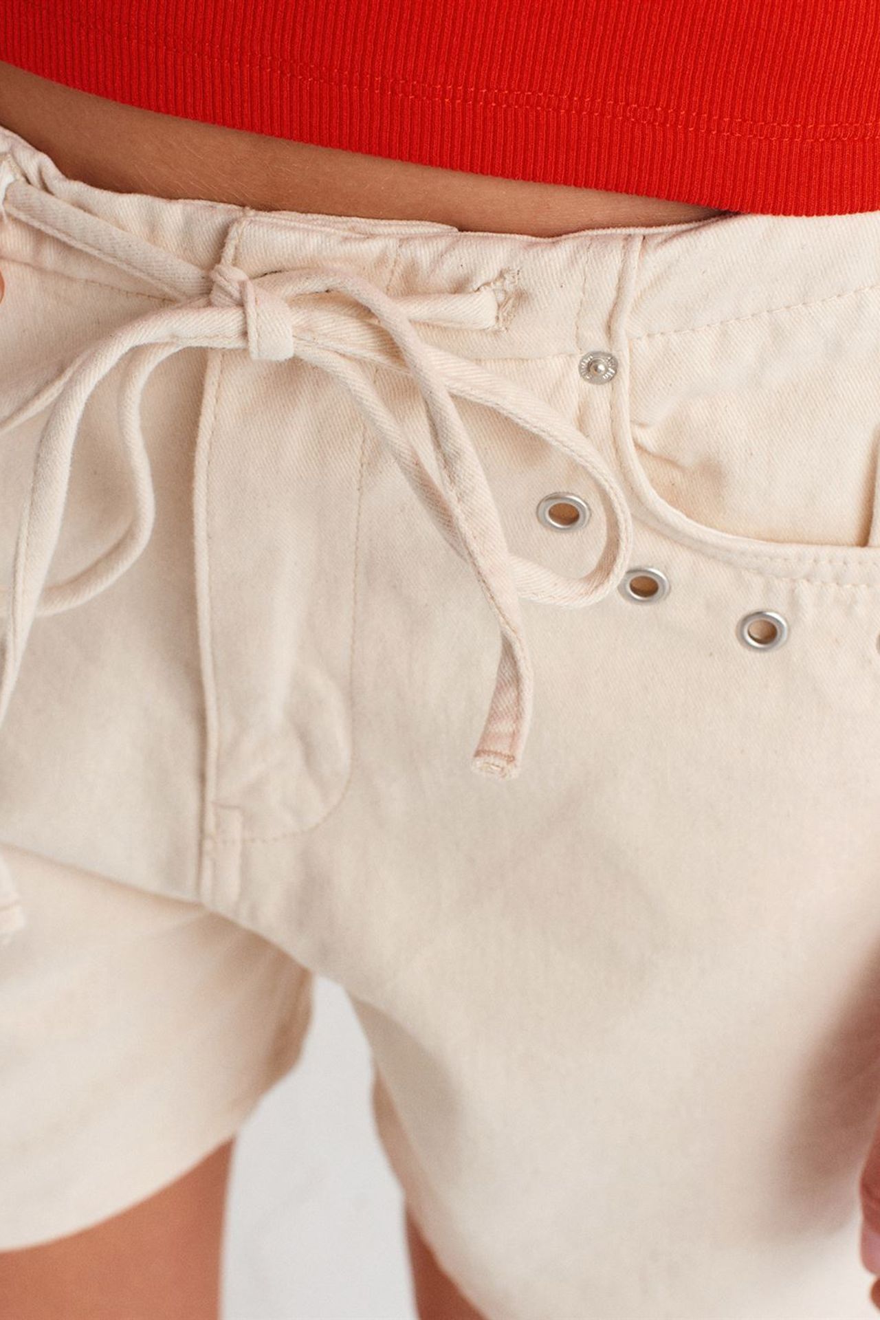 DILVIN Kadın Pamuklu İpli Bel Denim Şort 3