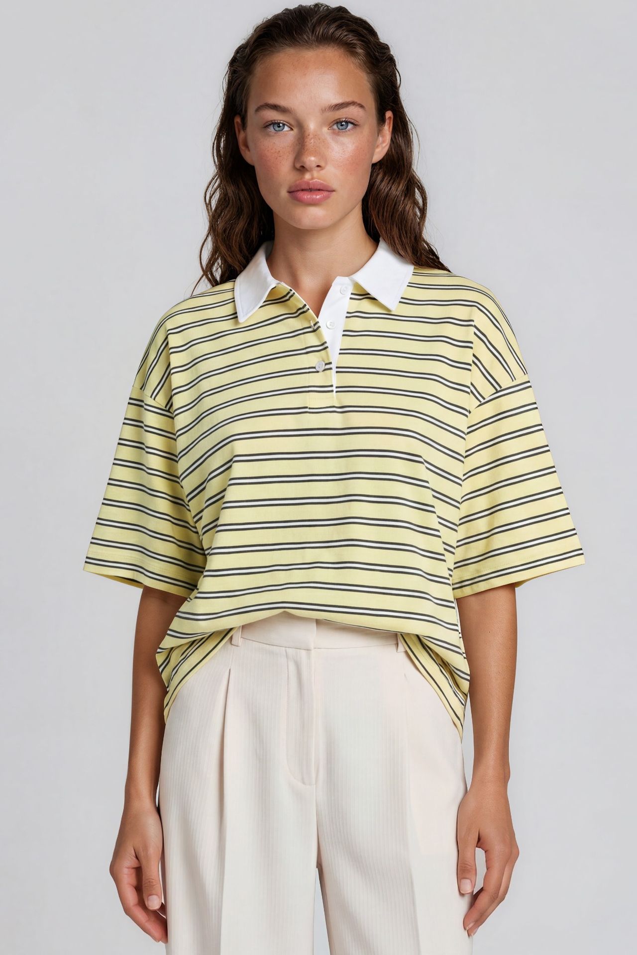 BUSEM Women's Striped Cotton Polo T-Shirt 1