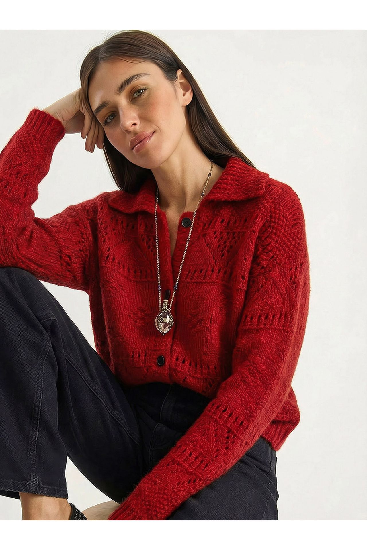LUCCI Textured Polo Collar Button Cardigan 2