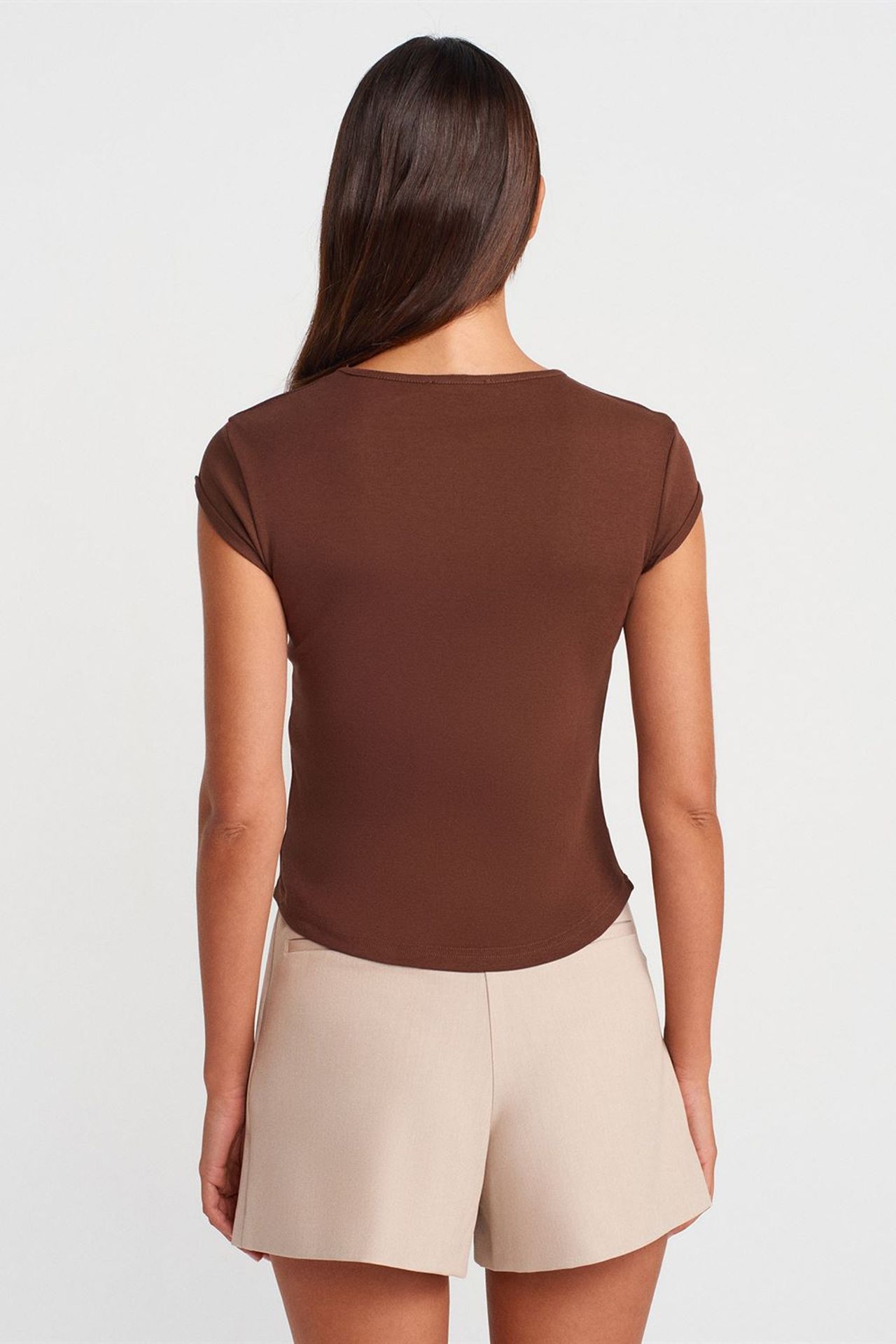 DILVIN Kadın Slim Fit Pamuklu Bisiklet Yaka Tişört 2