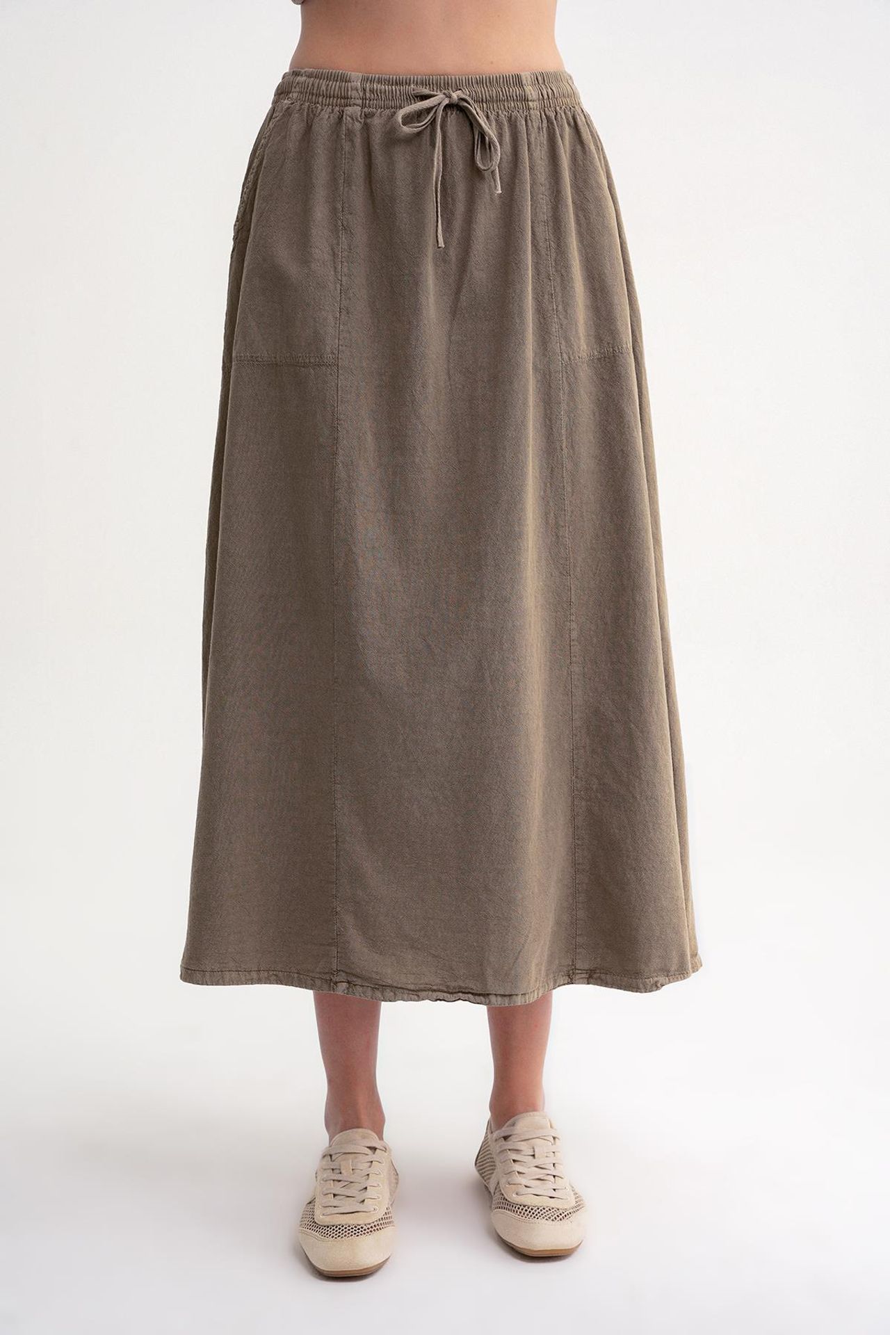 Mixray High-Waisted Poplin Skirt with Drawstring Detail 4