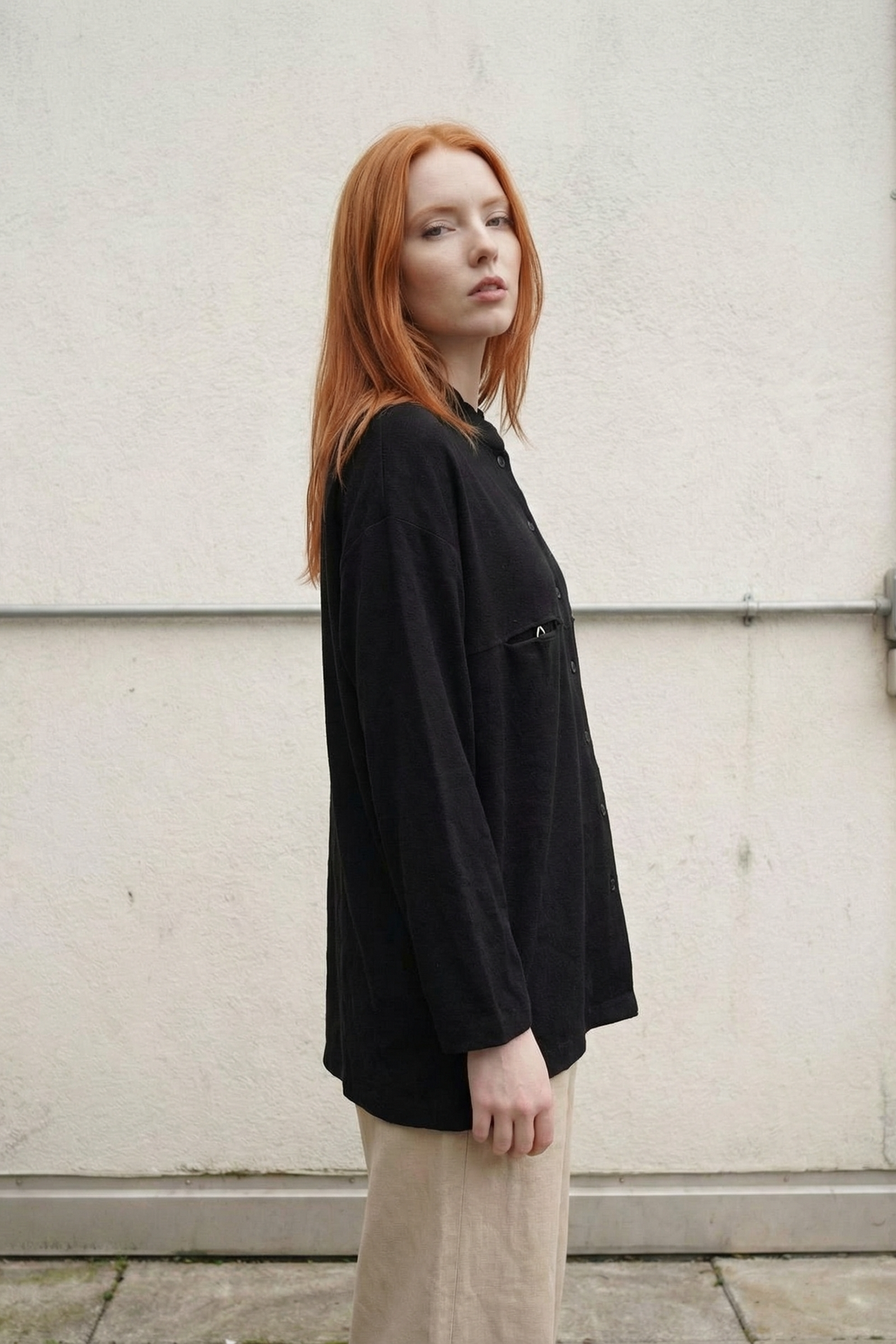 MY FASHION Oversized Linen-Blend Long Sleeve Shirt 2