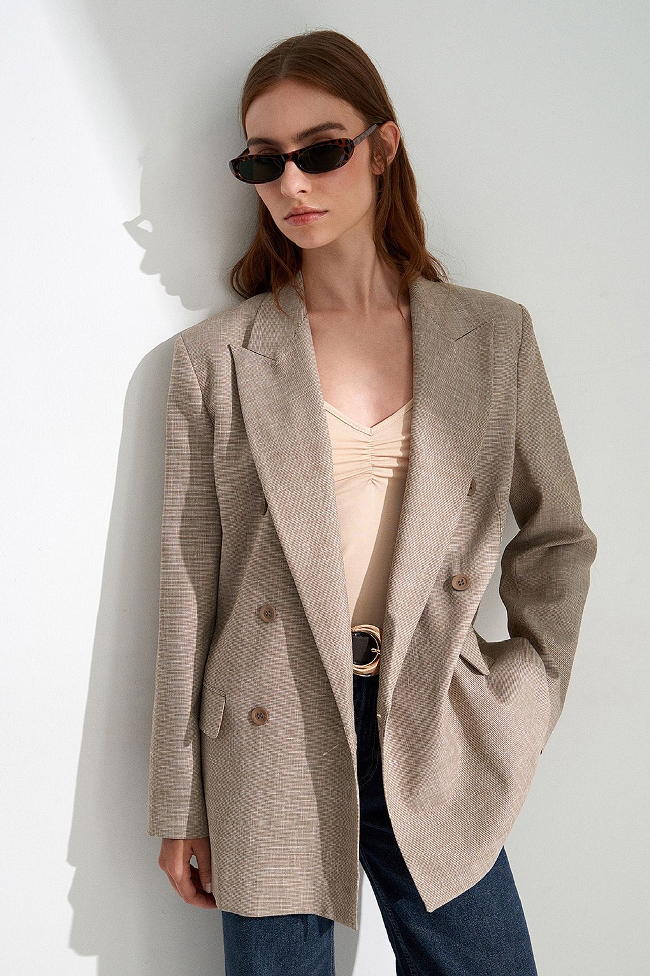 DILVIN Long Shawl Collar Crepe Blazer