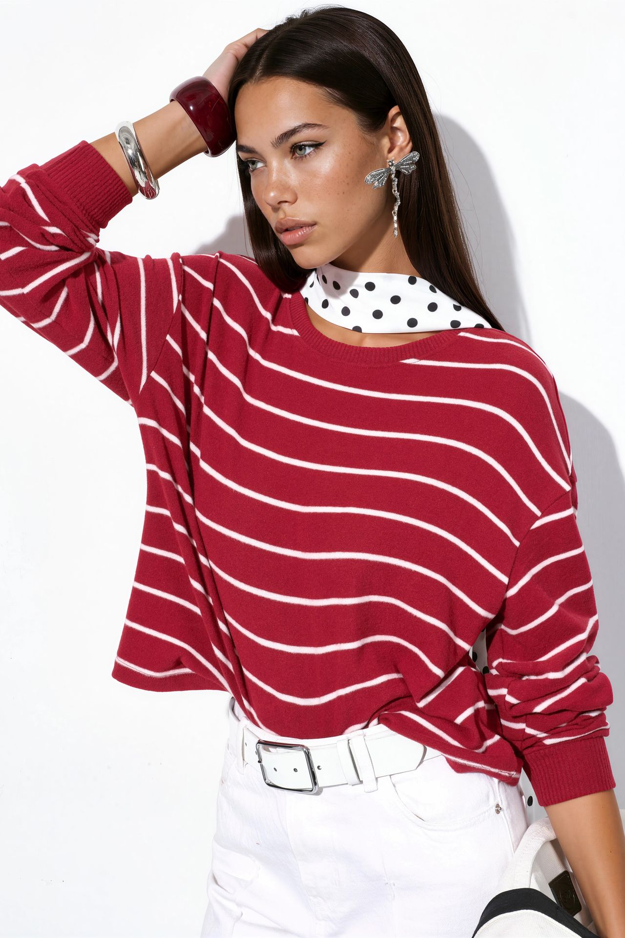 BUSEM Striped Ribbed Crew Neck Sweater 1