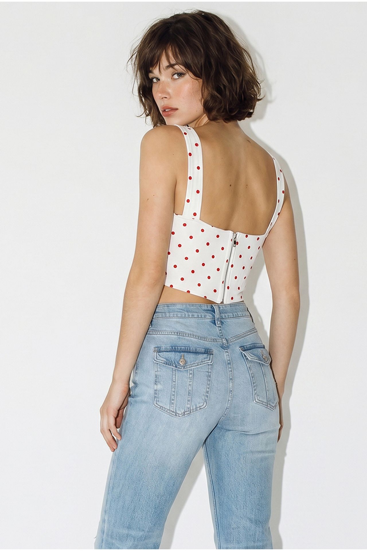LUCCI Women's Cropped Polka Dot Corset Top 5