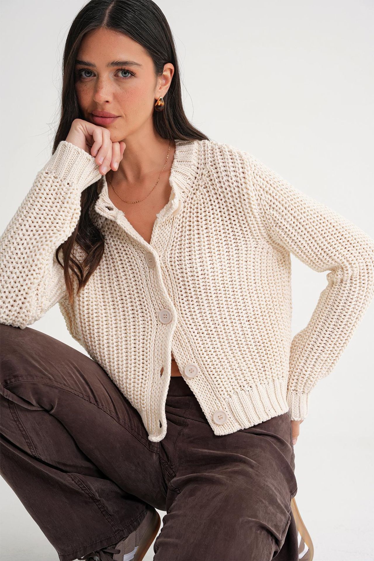Mixray Textured Ribbed Knit Cardigan with Buttons 4