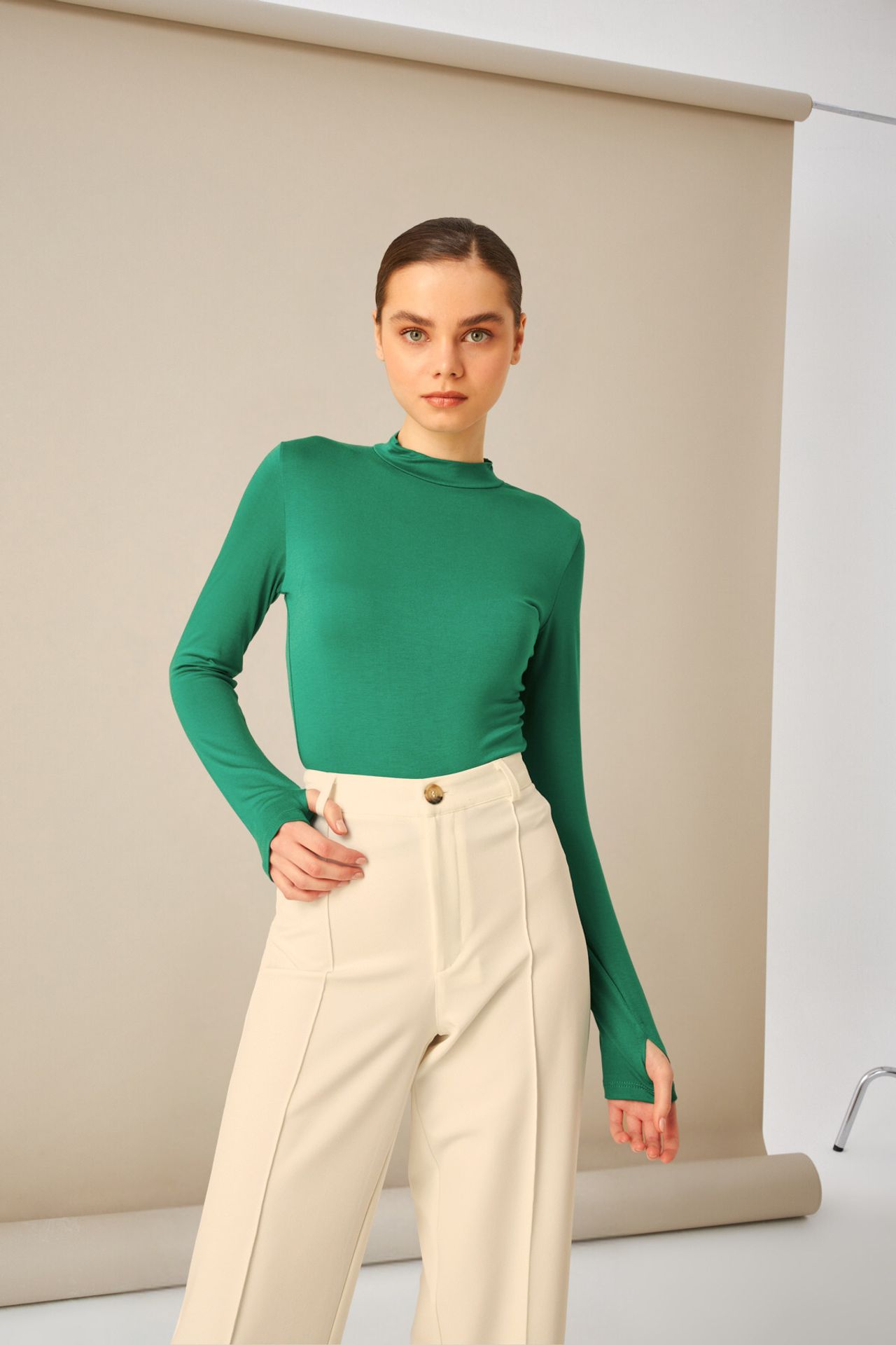 BIPANTOLON Women's Slim Fit Half Turtleneck Bodysuit 4