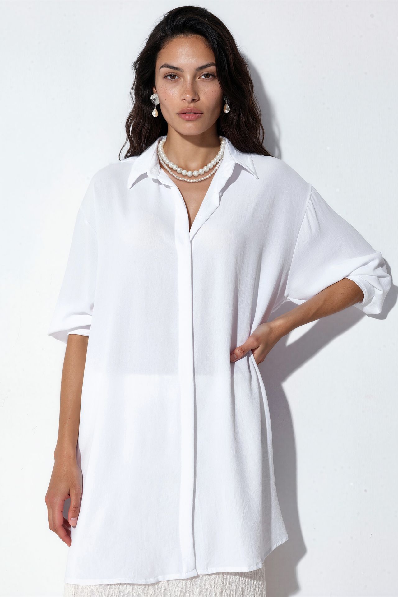BDART Oversized Long Sleeve Button-Up Blouse with Shirt Collar