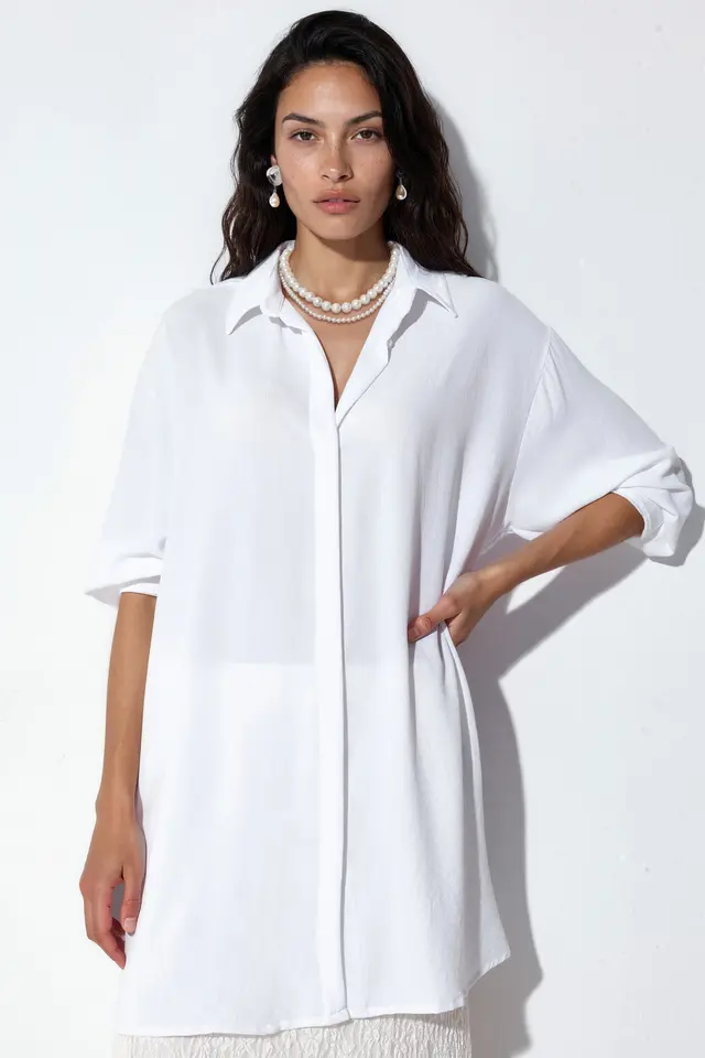 BDART Oversized Long Sleeve Button-Up Blouse with Shirt Collar