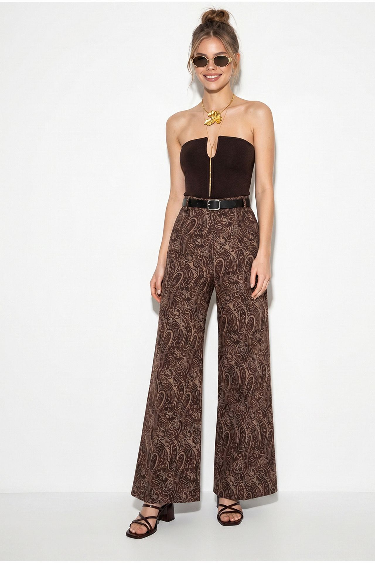 LUCCI Women's Belted Wide Leg Pants 3