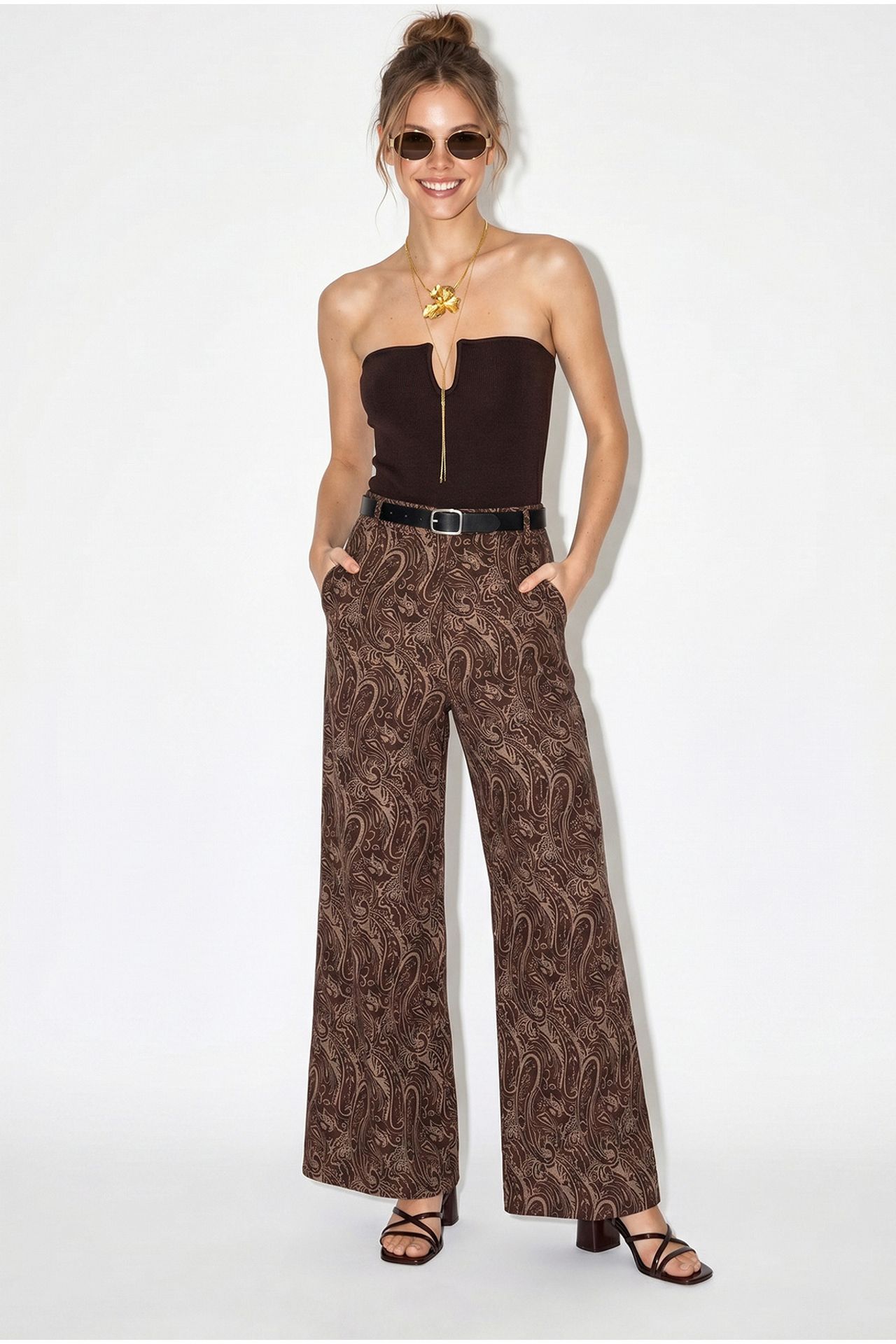 LUCCI Women's Belted Wide Leg Pants 4