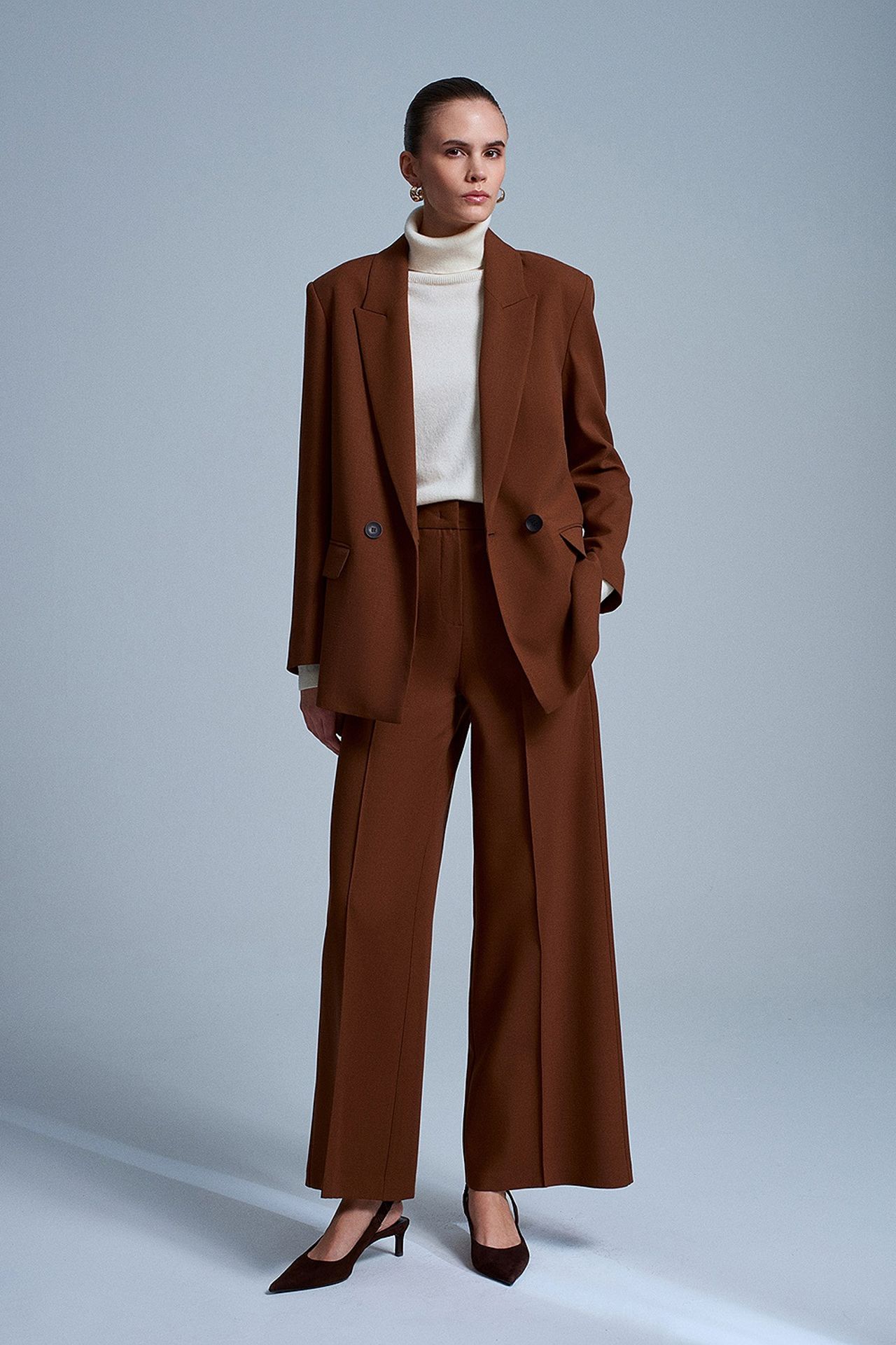 DILVIN Oversize Uzun Krep Blazer Ceket 5