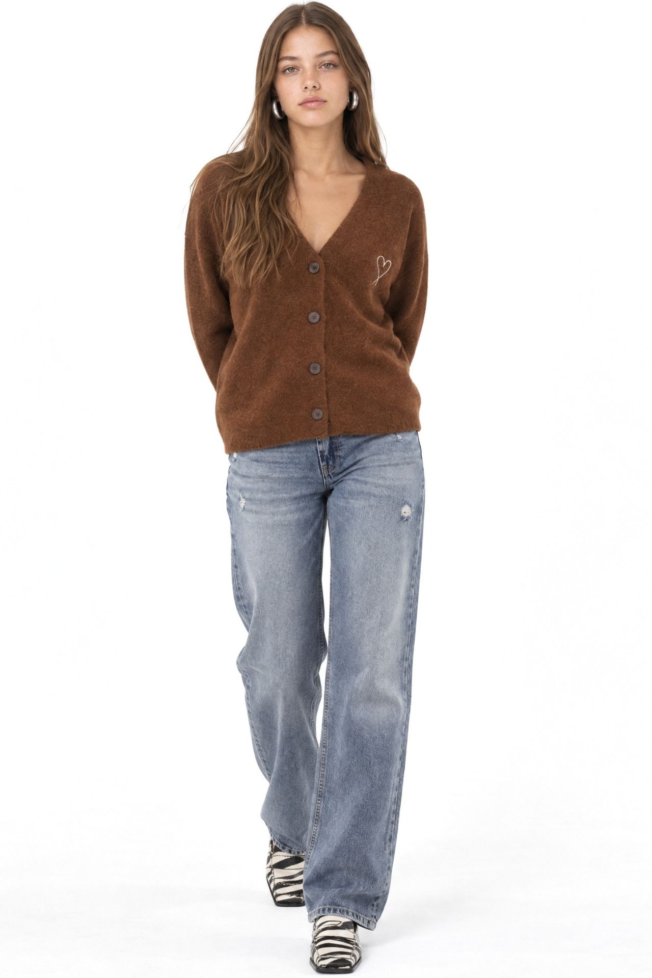 Mixray Oversized Knit Cardigan with Heart Detail 4