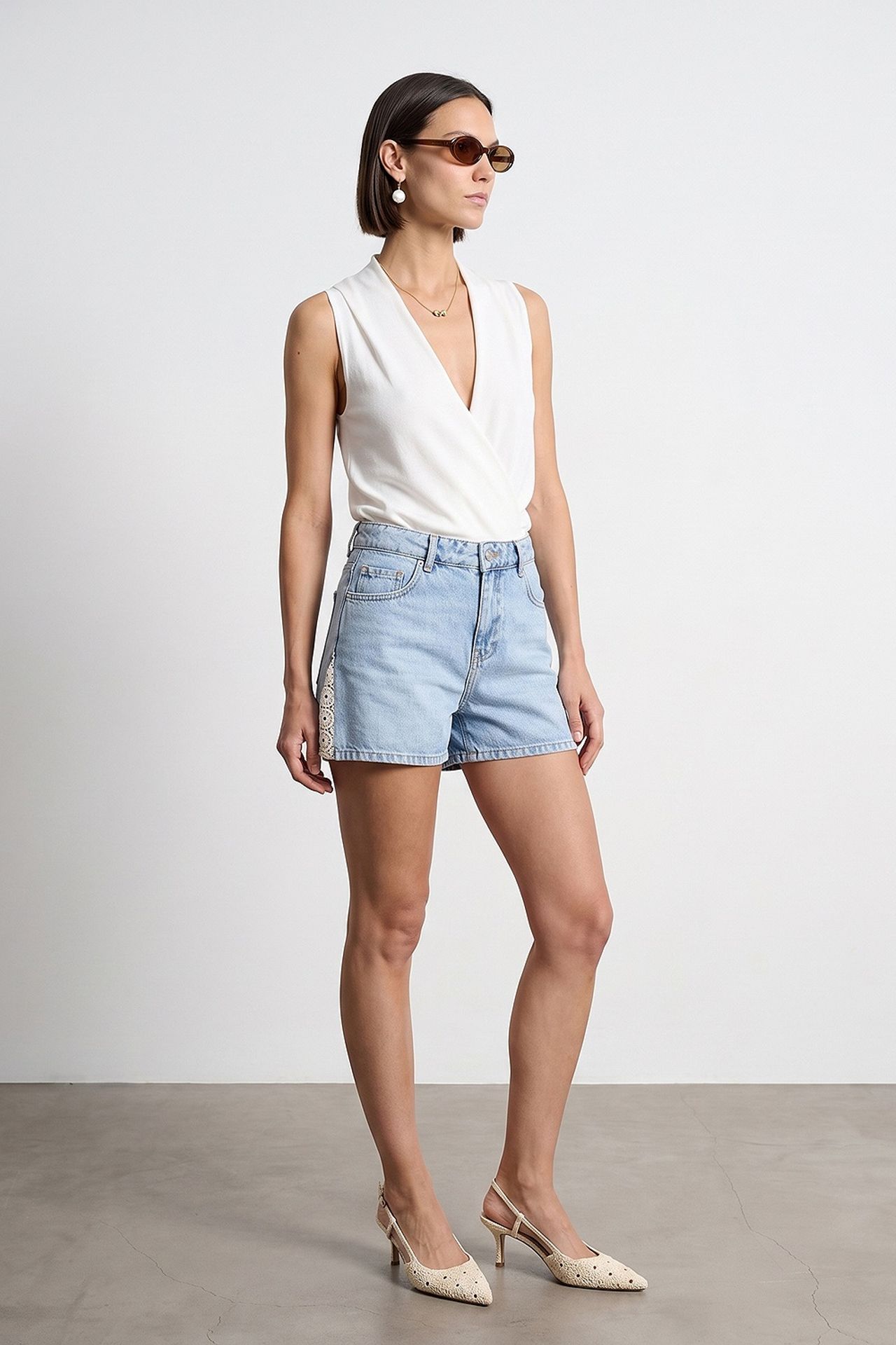 DILVIN High-Waist Linen Denim Shorts 2
