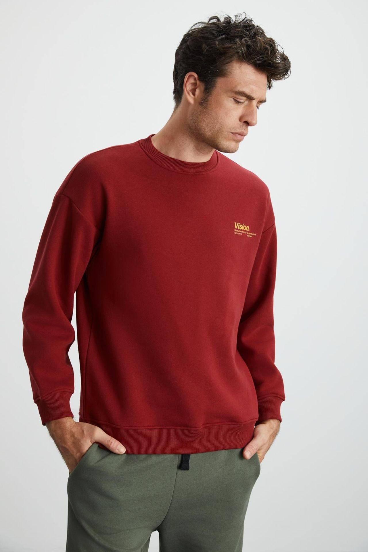 GRIMELANGE Baskılı Geniş Kalıp Bisiklet Yaka Sweatshirt 1