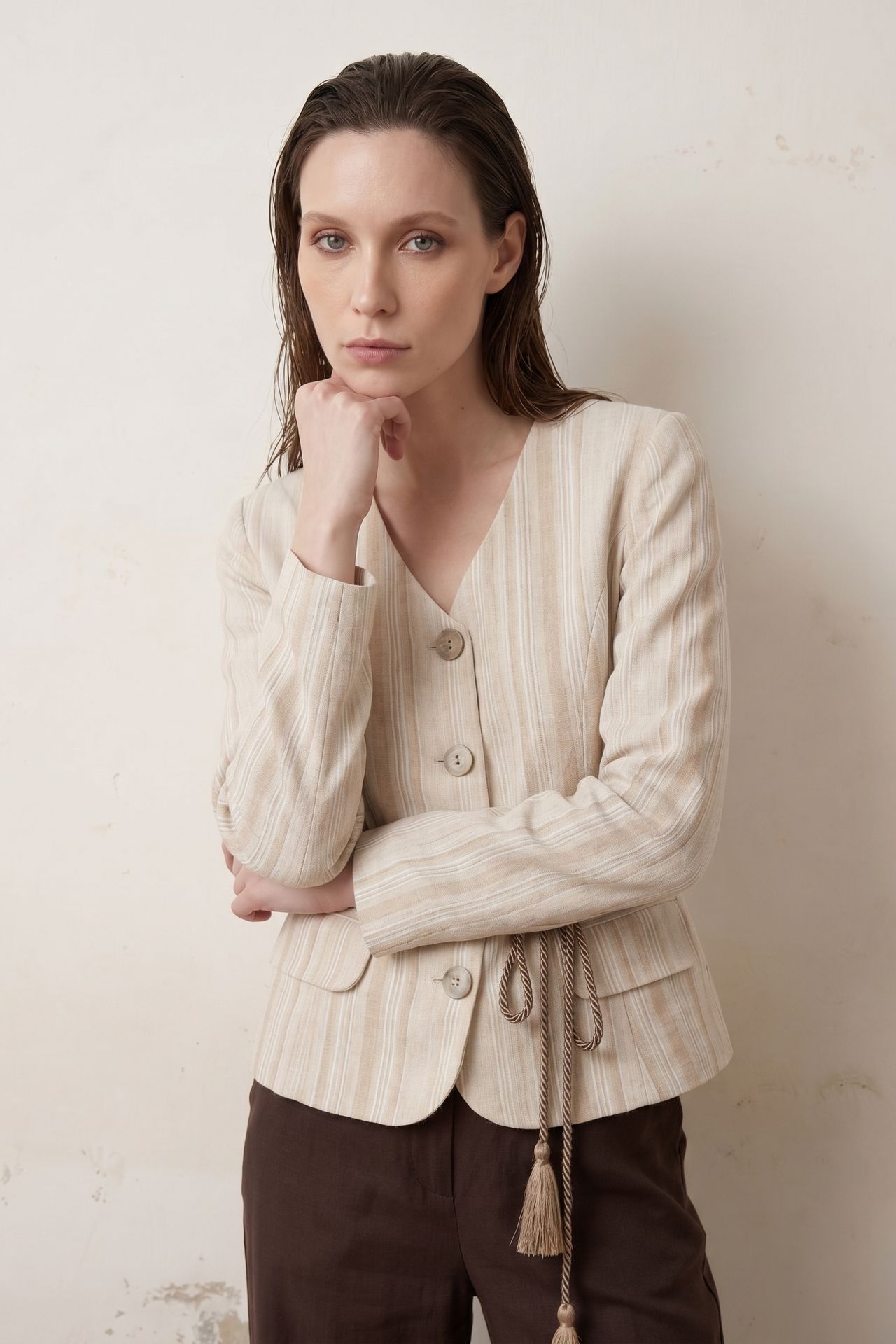 MY FASHION Striped belted poplin jacket 3