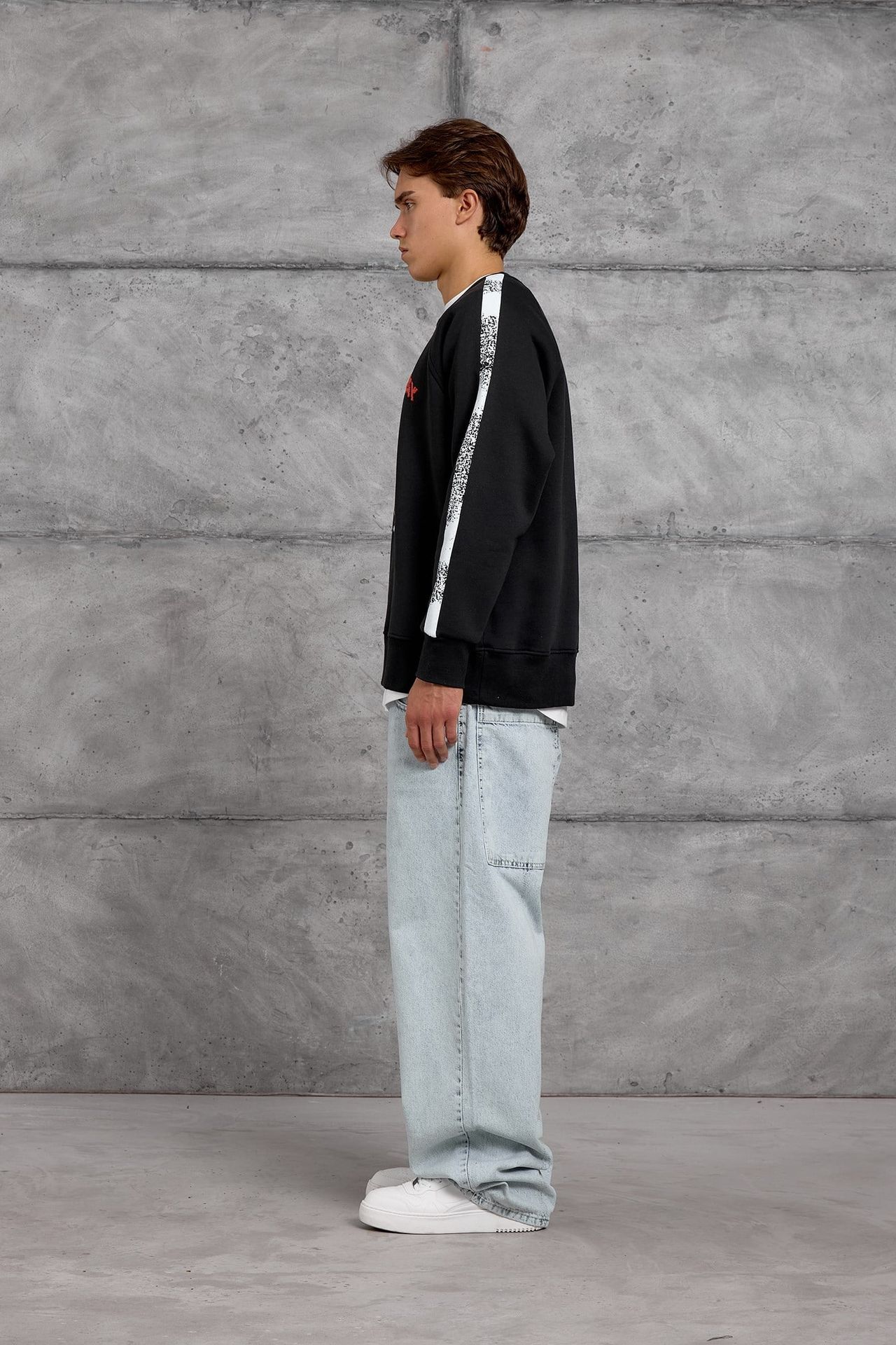 NOMARC Baskılı Çizgili Bisiklet Yaka Sweatshirt 5