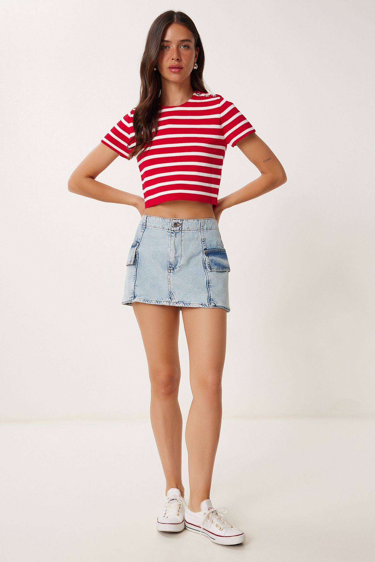 ISTANBUL High Waist Denim Skirt with Button Closure 1