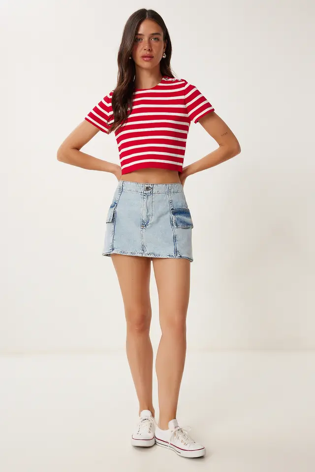 ISTANBUL High Waist Denim Skirt with Button Closure
