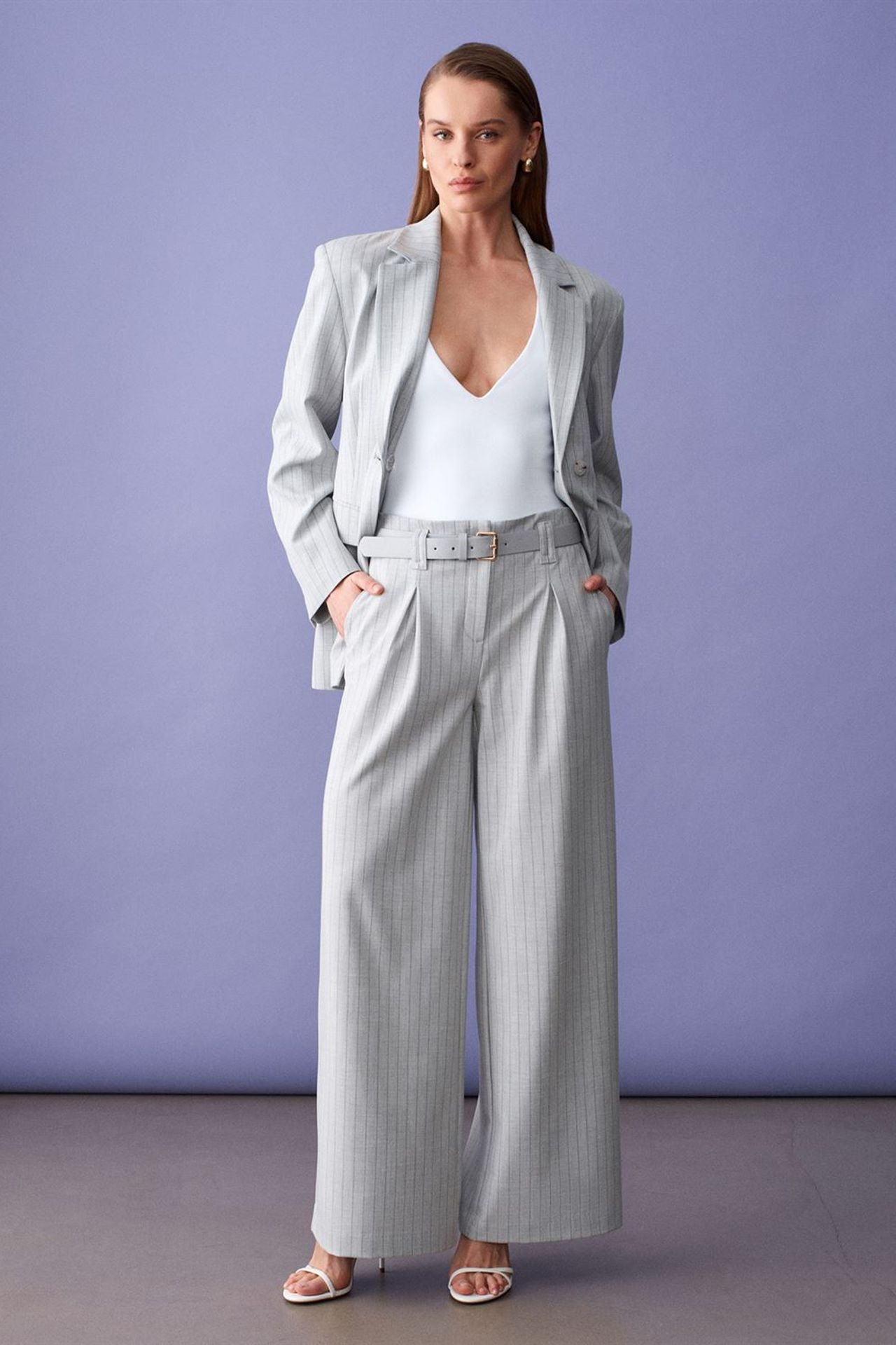 DILVIN Striped Wide-Leg Pleated Trousers 1
