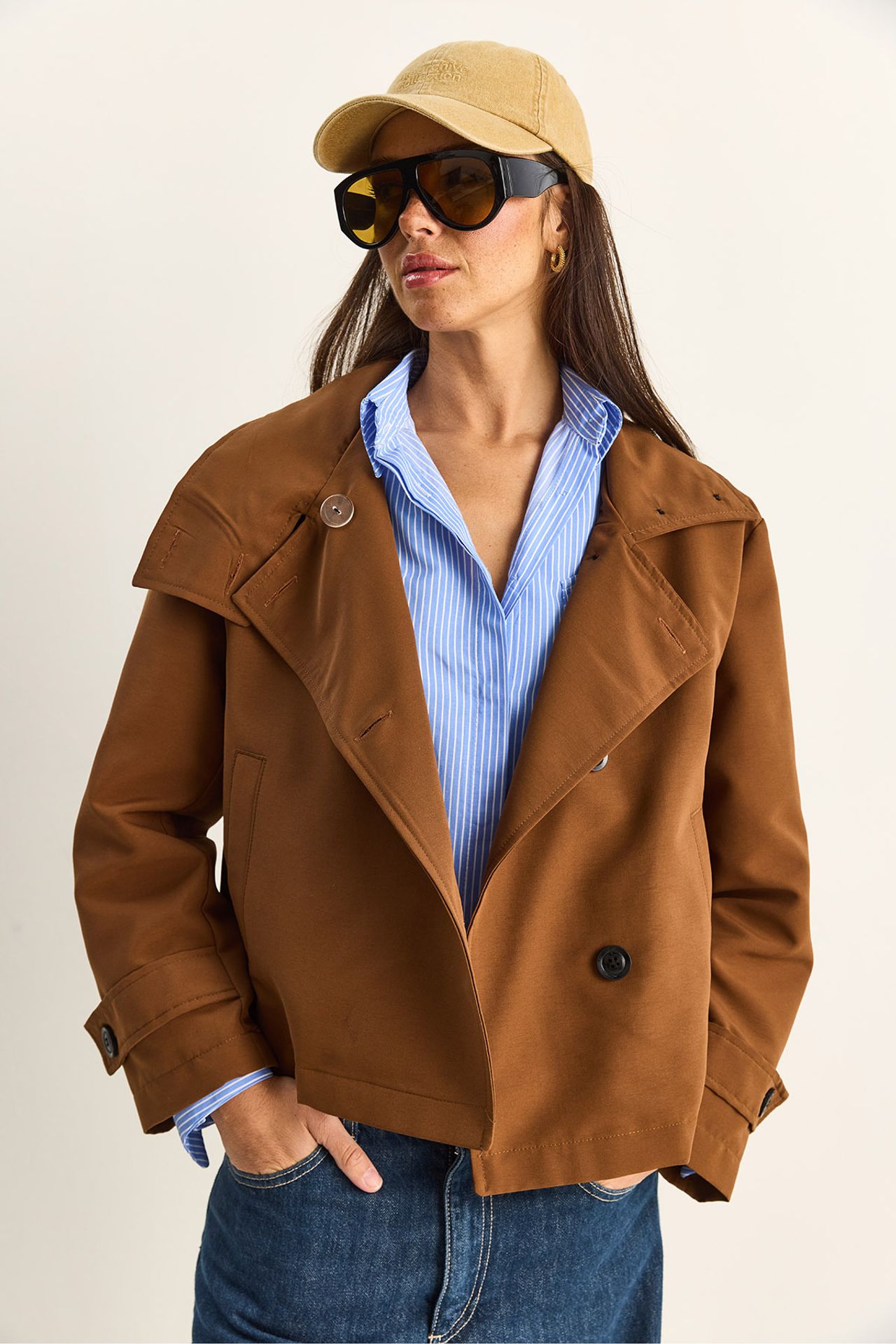 LUCCI Short Mandarin Collar Trench Coat 3