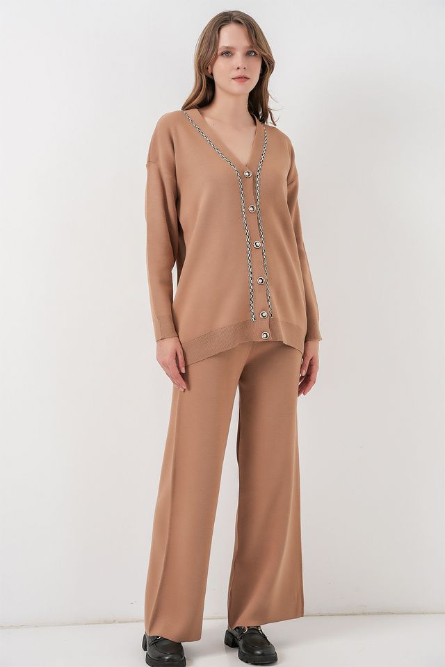 BDART V-Neck Cardigan and Wide Leg Pants Set