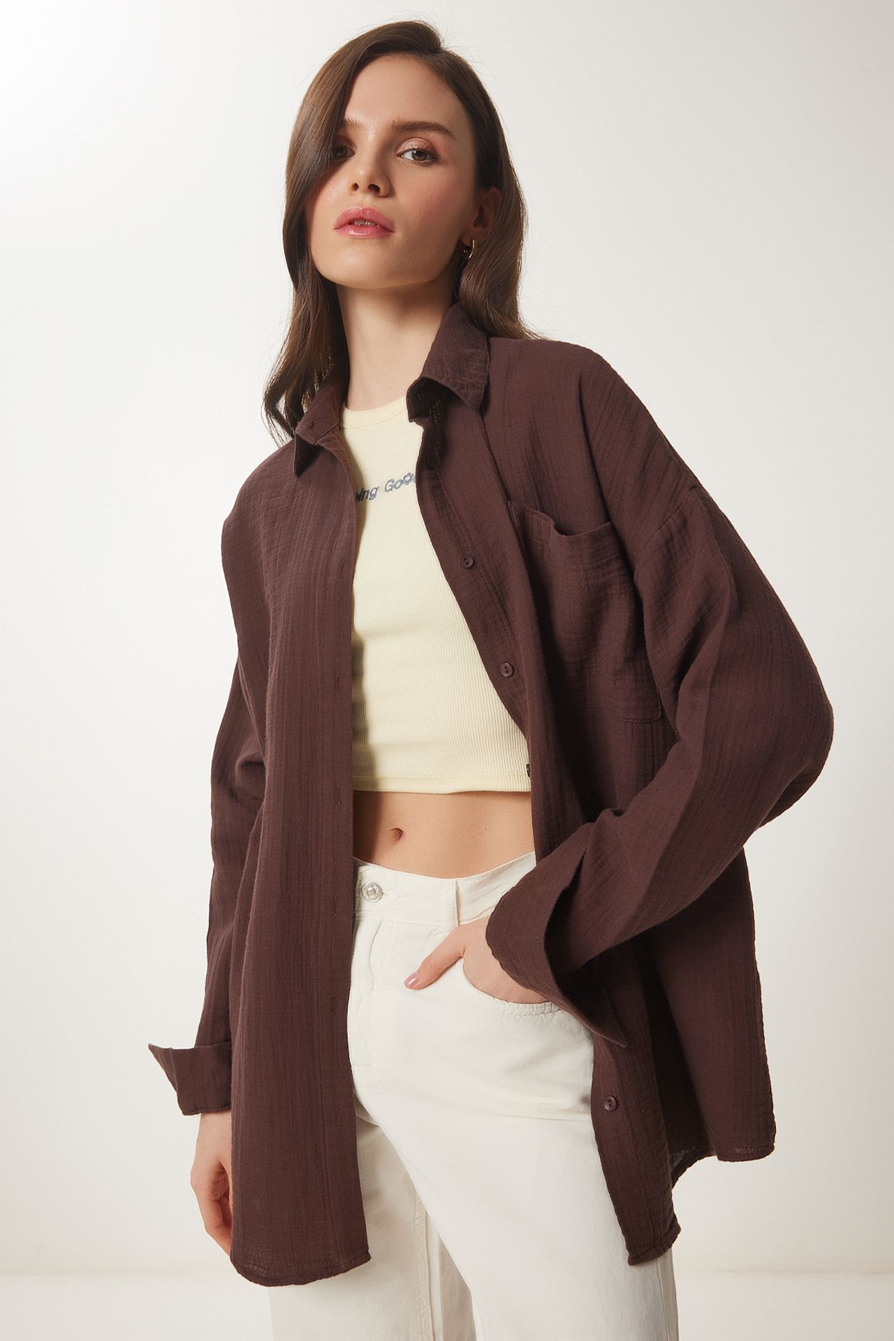 ISTANBUL Oversized Textured Cotton Shirt with Pocket 3