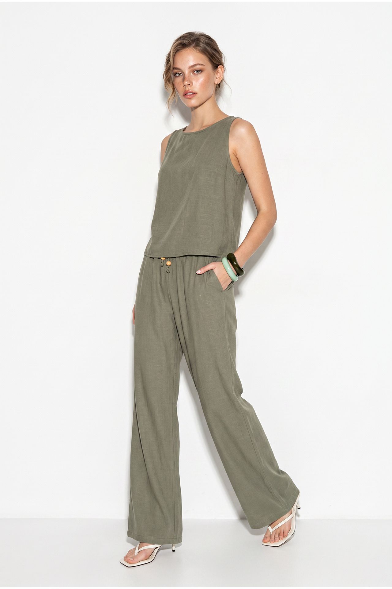 LUCCI High Waist Sleeveless Linen Blended Two-Piece Set 2