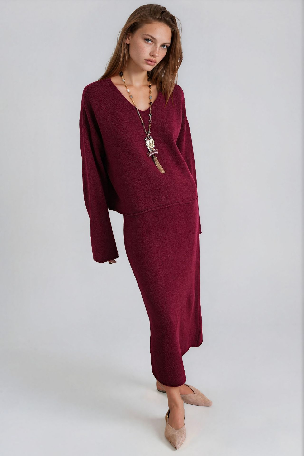 Mixray V-neck Knitwear Sweater & Skirt Co-ord Set 2