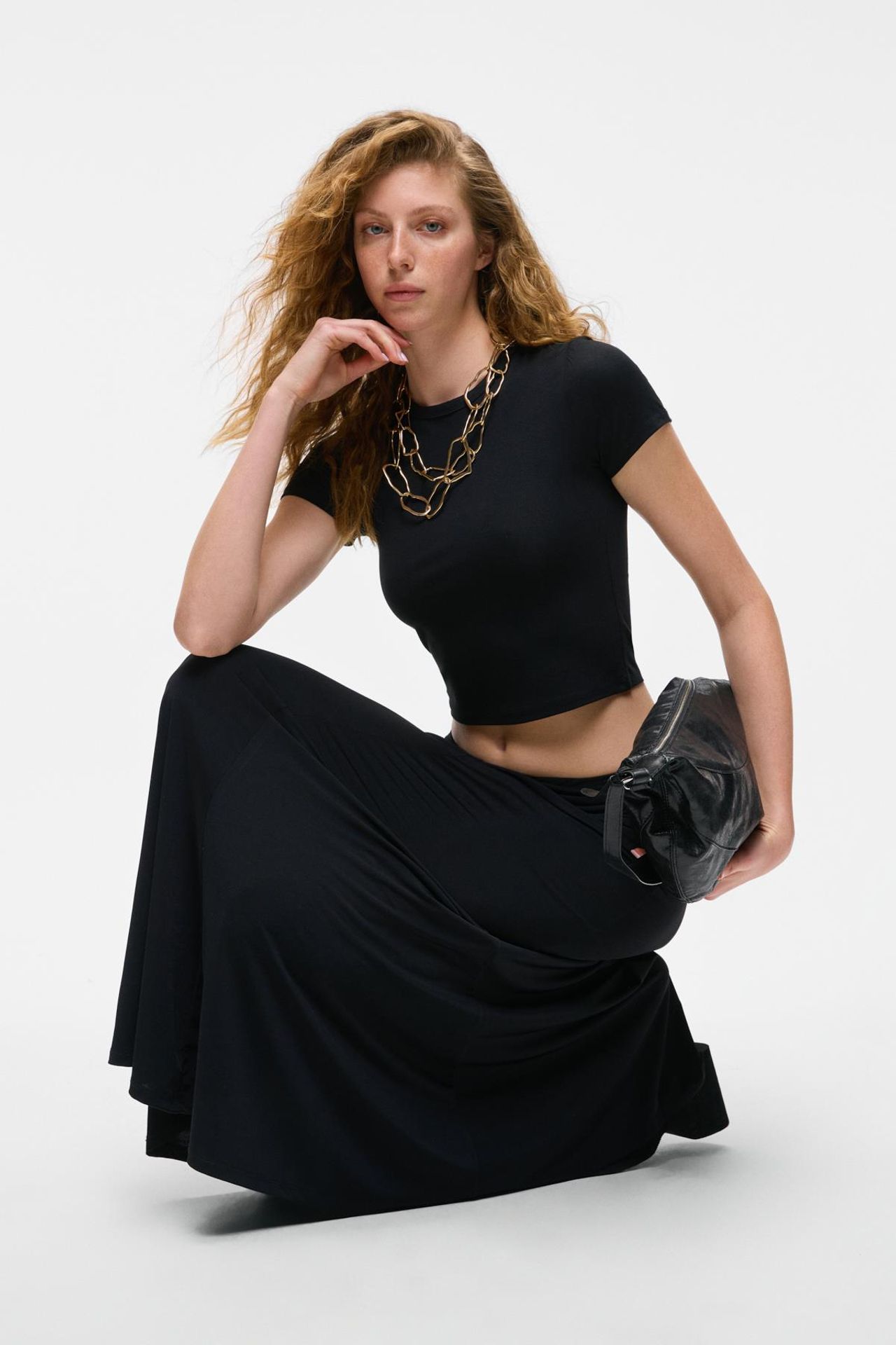 GRIMELANGE Shirred Mid Waist Maxi Skirt 5