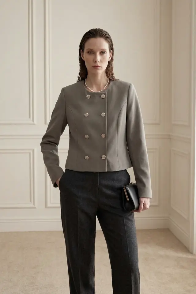 MY FASHION Tailored Short Buttoned Tweed Jacket