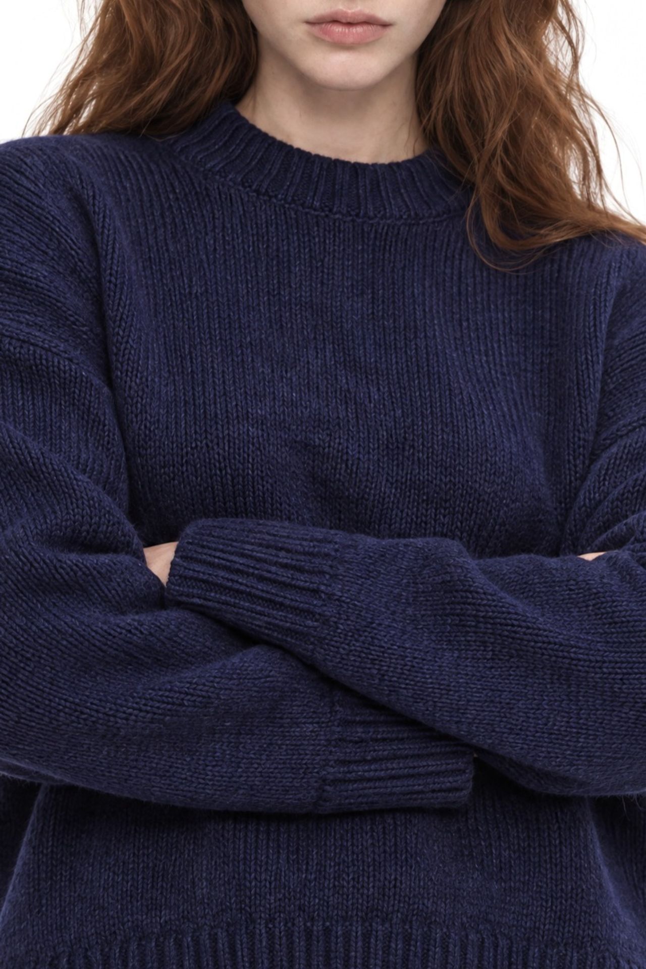 Mixray Oversized Ribbed Knit Sweater with Crew Neck 2