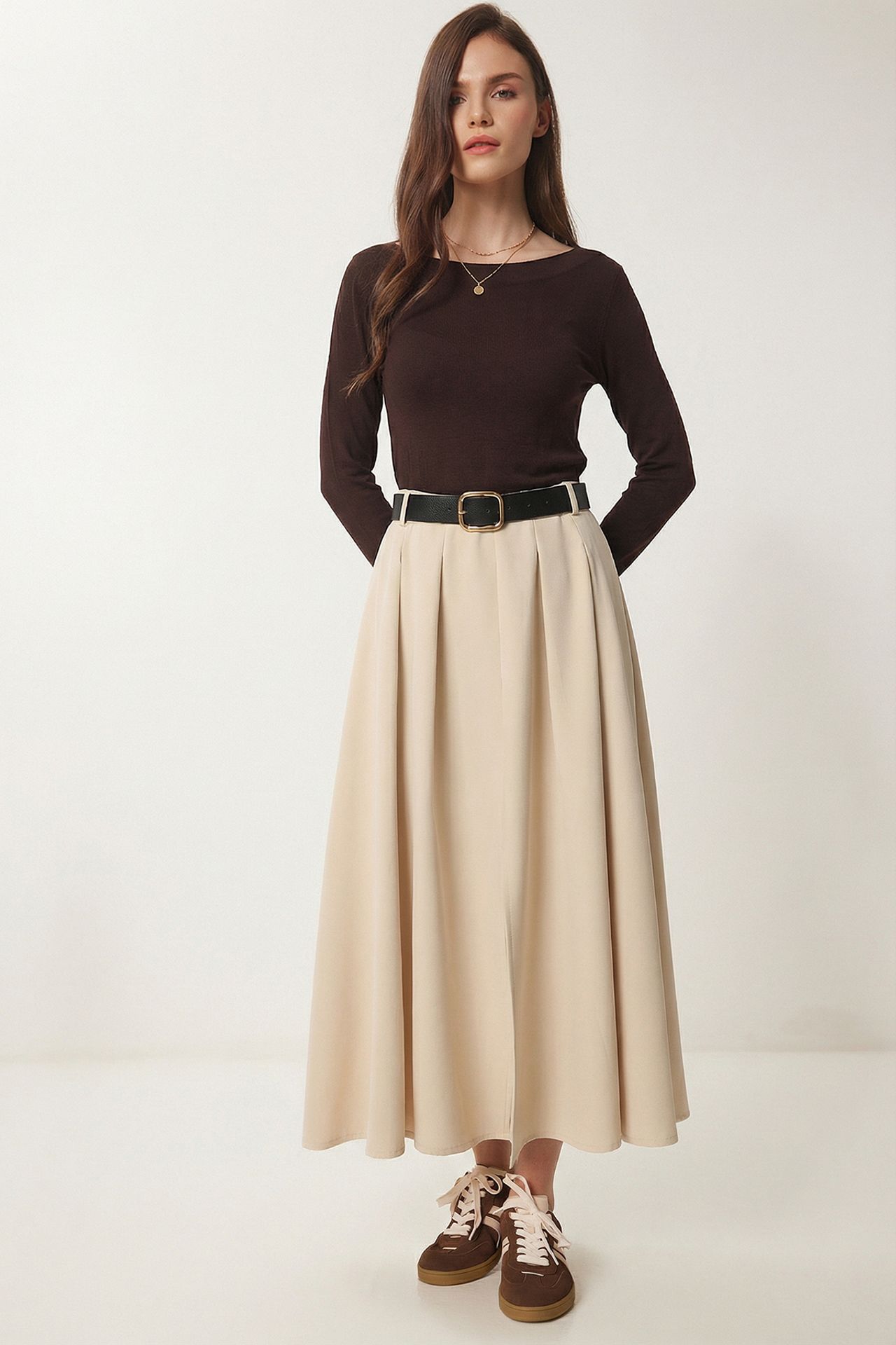 ISTANBUL Belted High Waist Midi Skirt 2