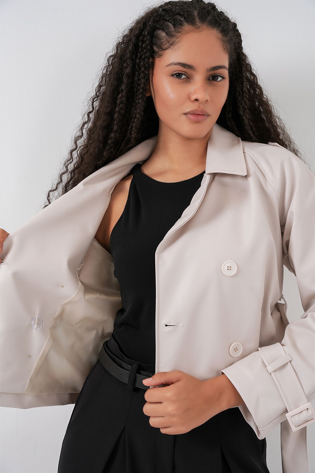 BDART Fitted Double Breasted Faux Leather Jacket with Bow 6