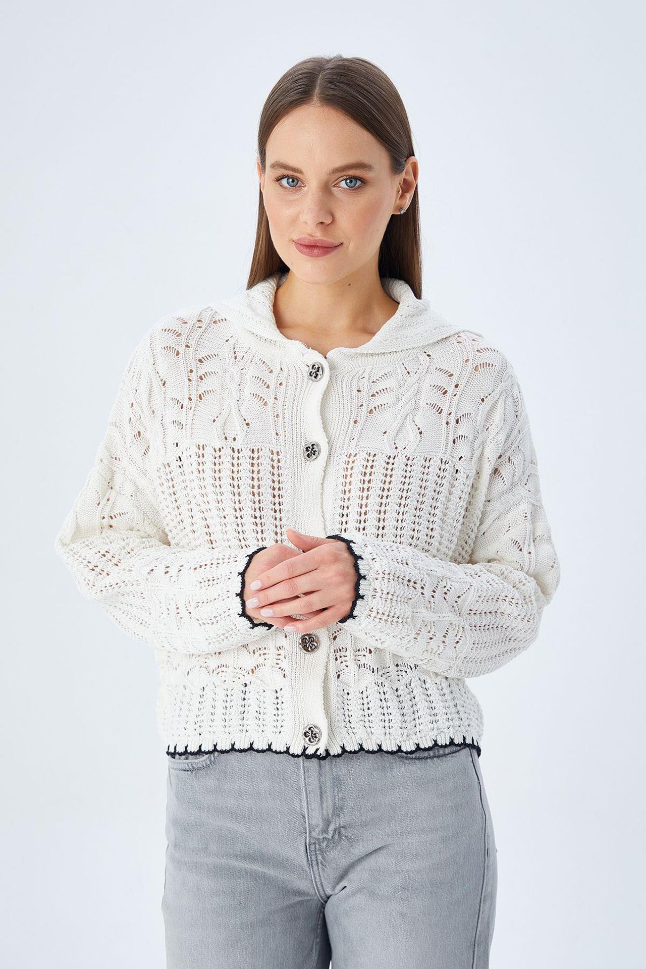 Mixray Textured Knitwear Cardigan with Button Closure 4