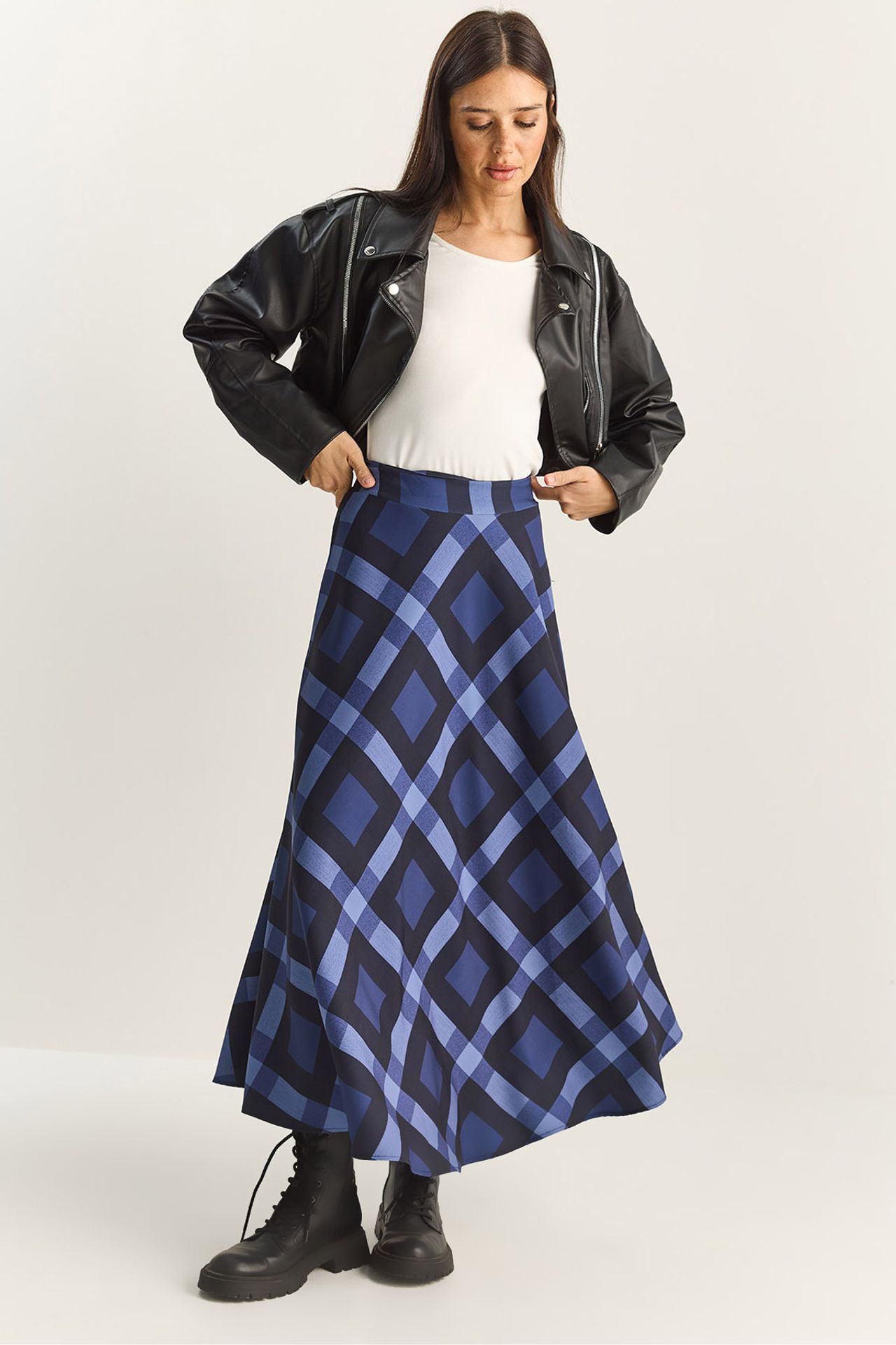 LUCCI High Waist Midi Skirt in Plaid Checkered Pattern 1