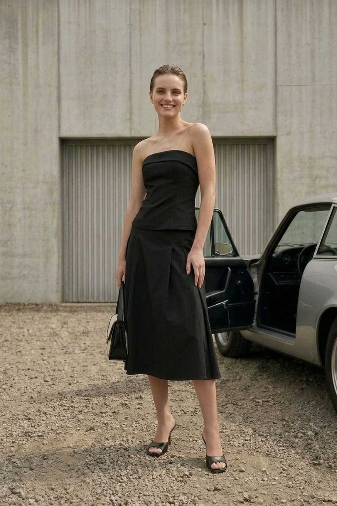 MY FASHION Strapless Blouse and High-Waist Midi Skirt Set 3