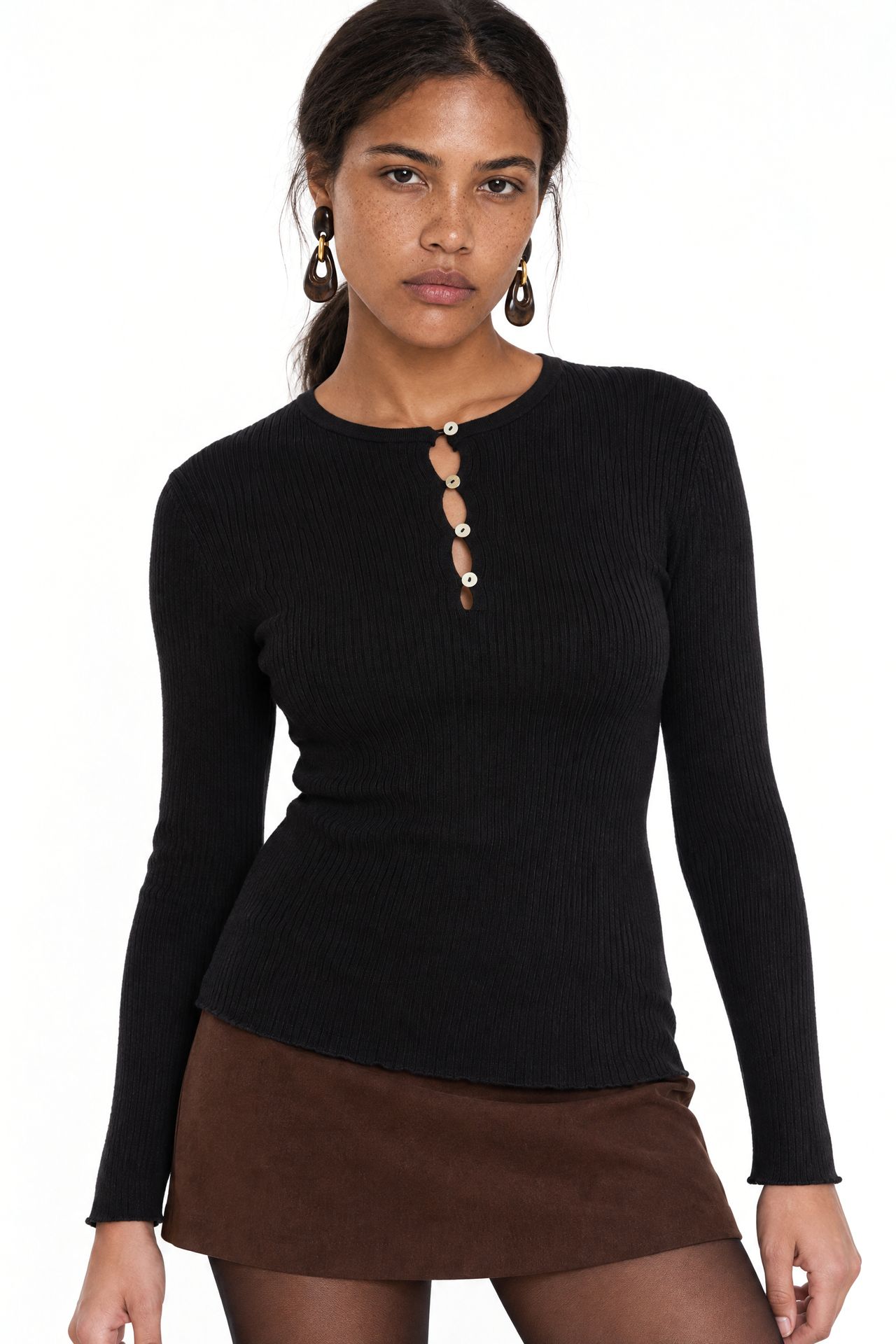 MIXRAY Button Detailed Crew Neck Sweater 1