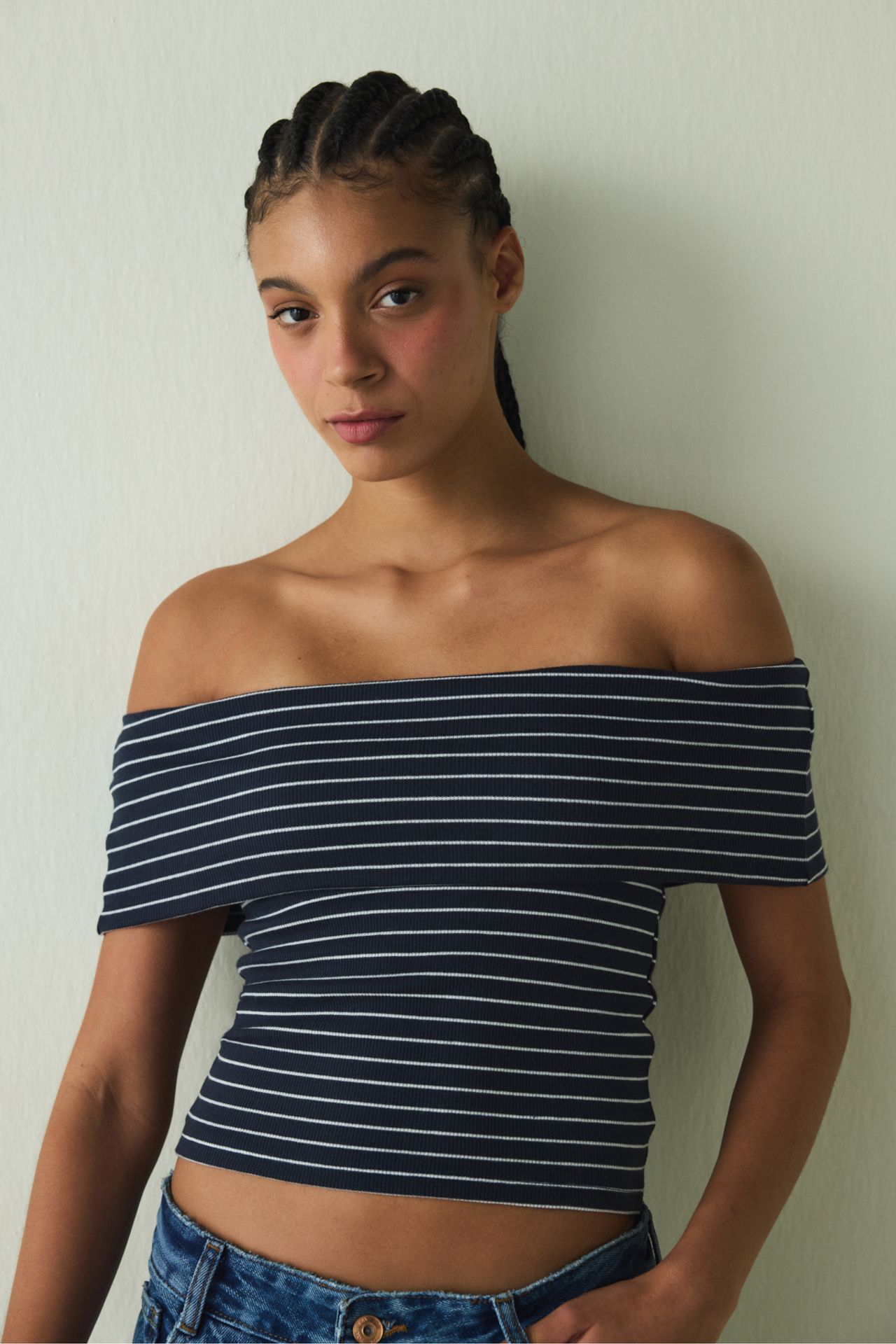 PENTI CUPsecret Padded Striped Foldable Madonna Neck Sleeveless Slim Fit Top 2