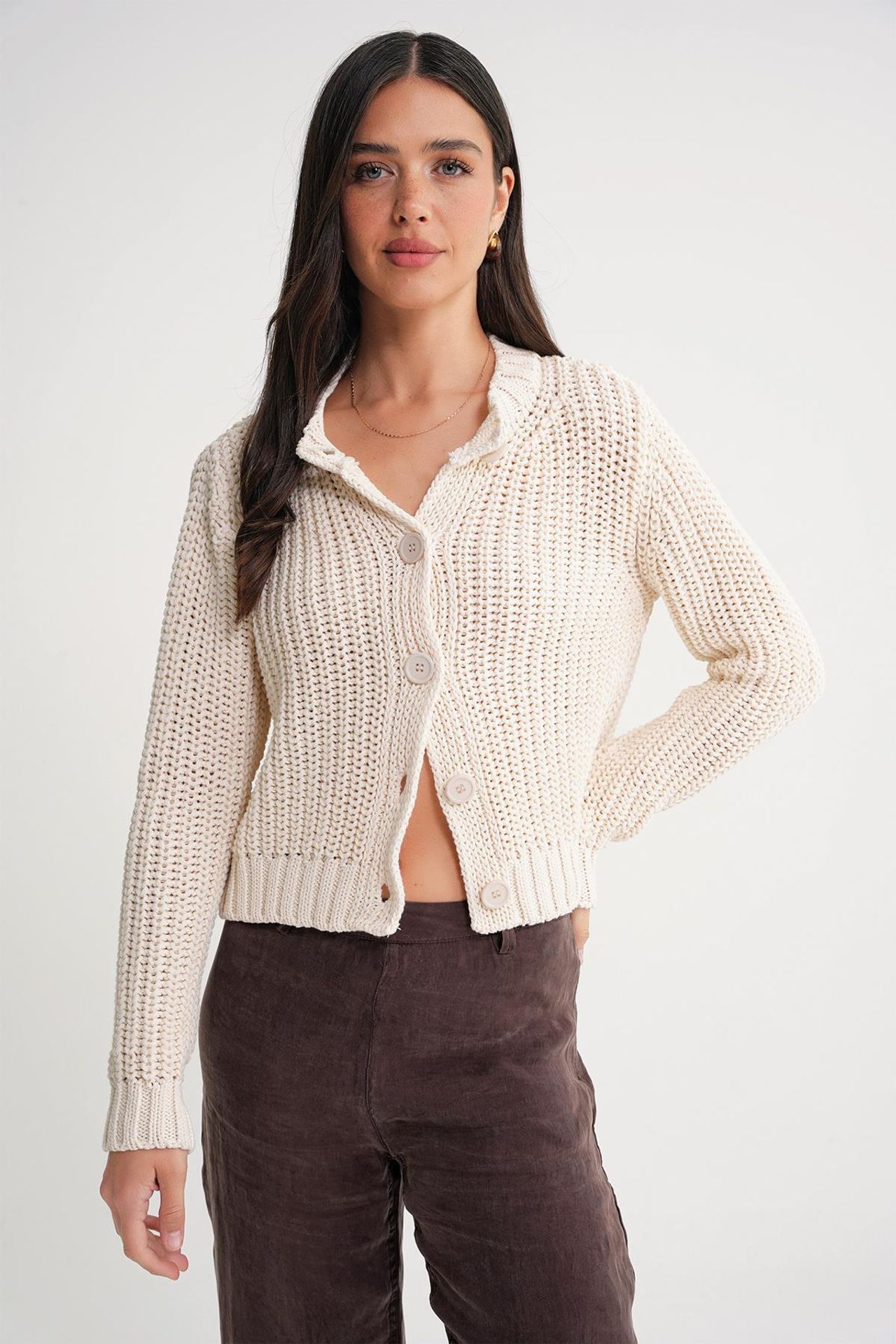 Mixray Textured Ribbed Knit Cardigan with Buttons 1