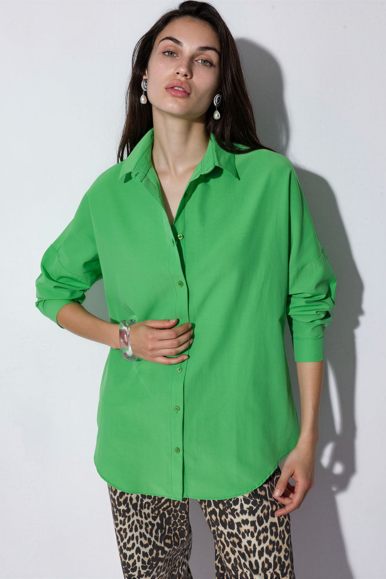 BDART Oversized Patterned Poplin Shirt With Button Closure 1