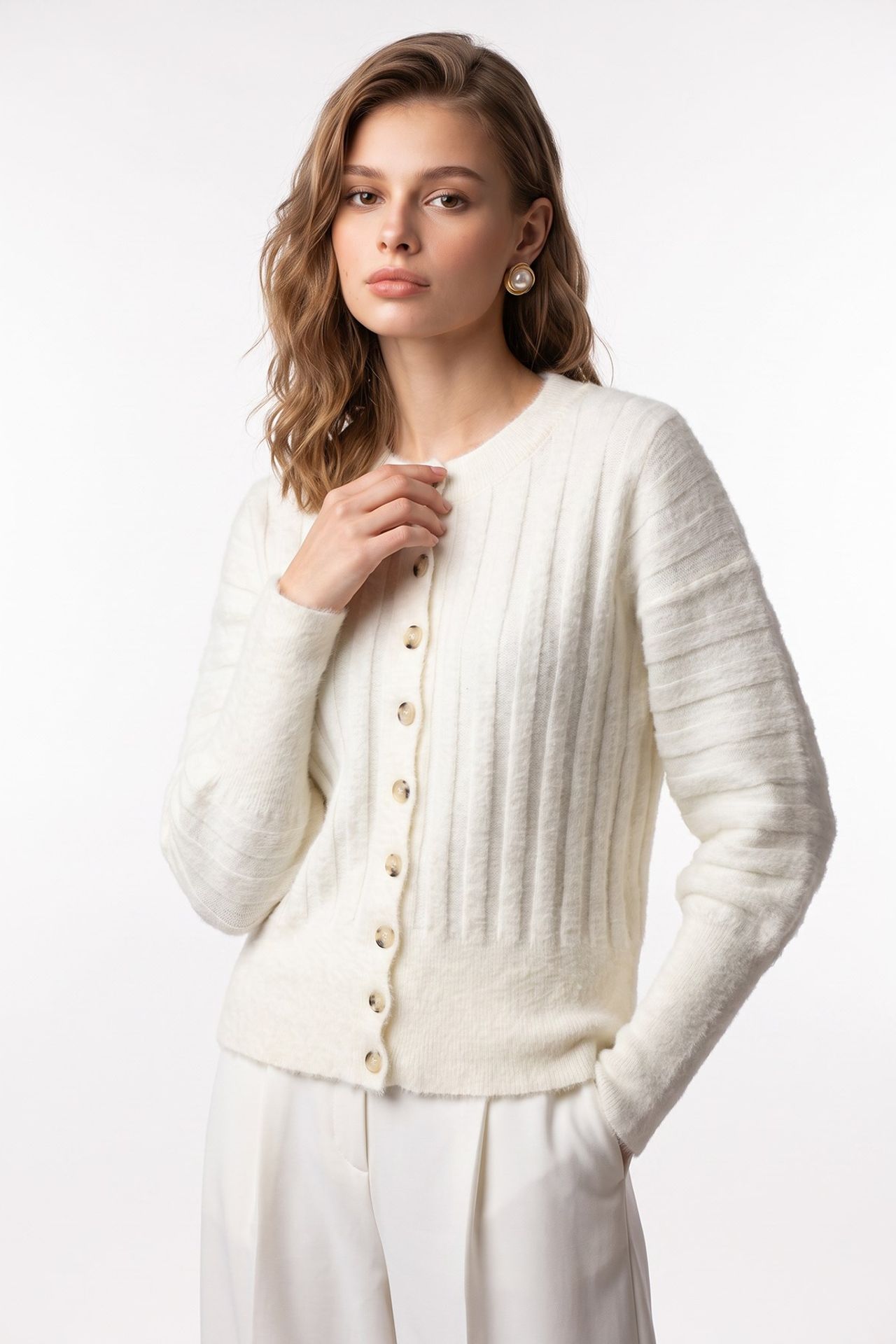 MIXRAY Women's Crew Neck Cardigan 4