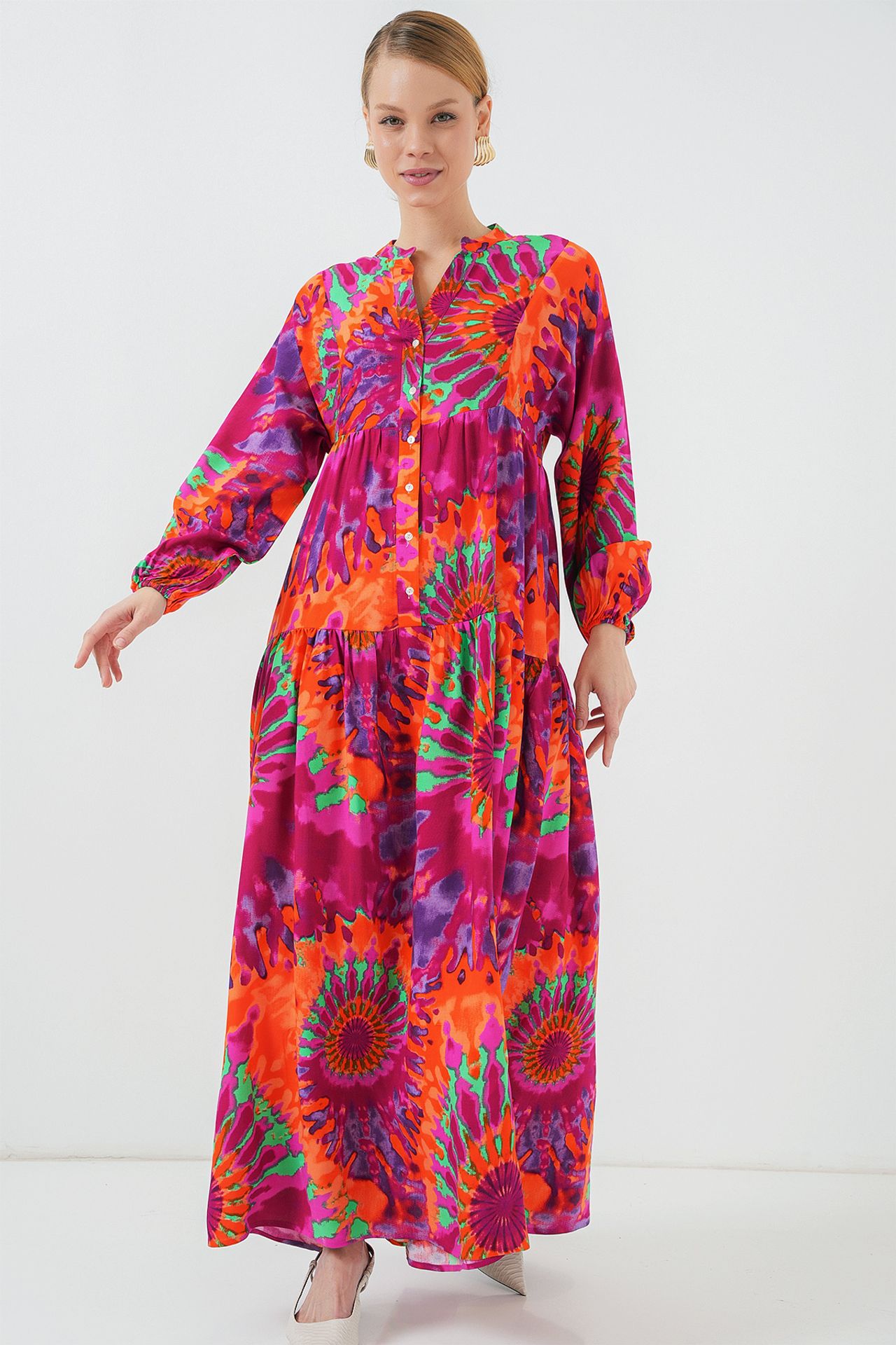 BDART Printed V-Neck Maxi Dress with Button Closure 1