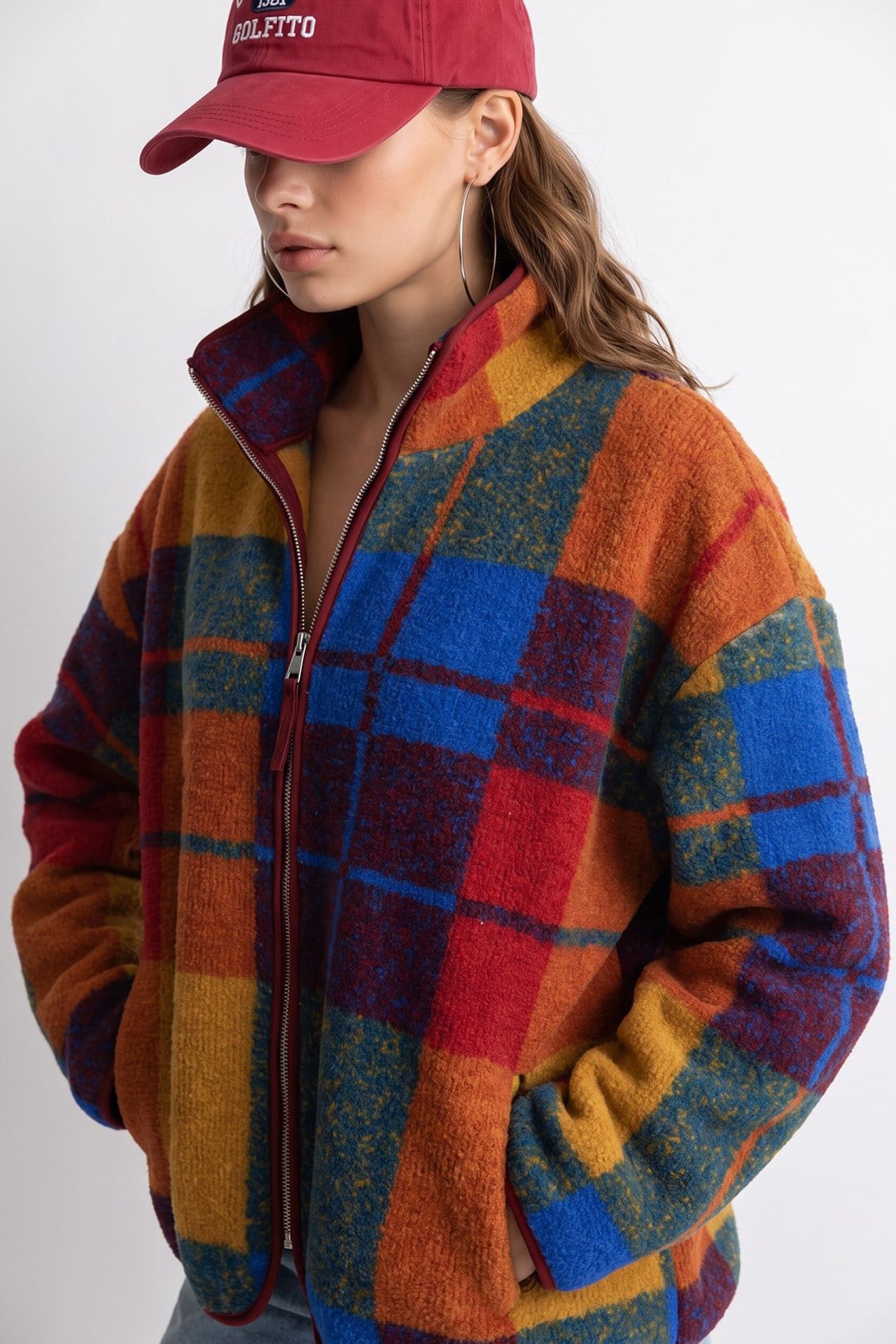 MIXRAY Kadın Geometrik Fermuarlı Yaka Sweatshirt 2