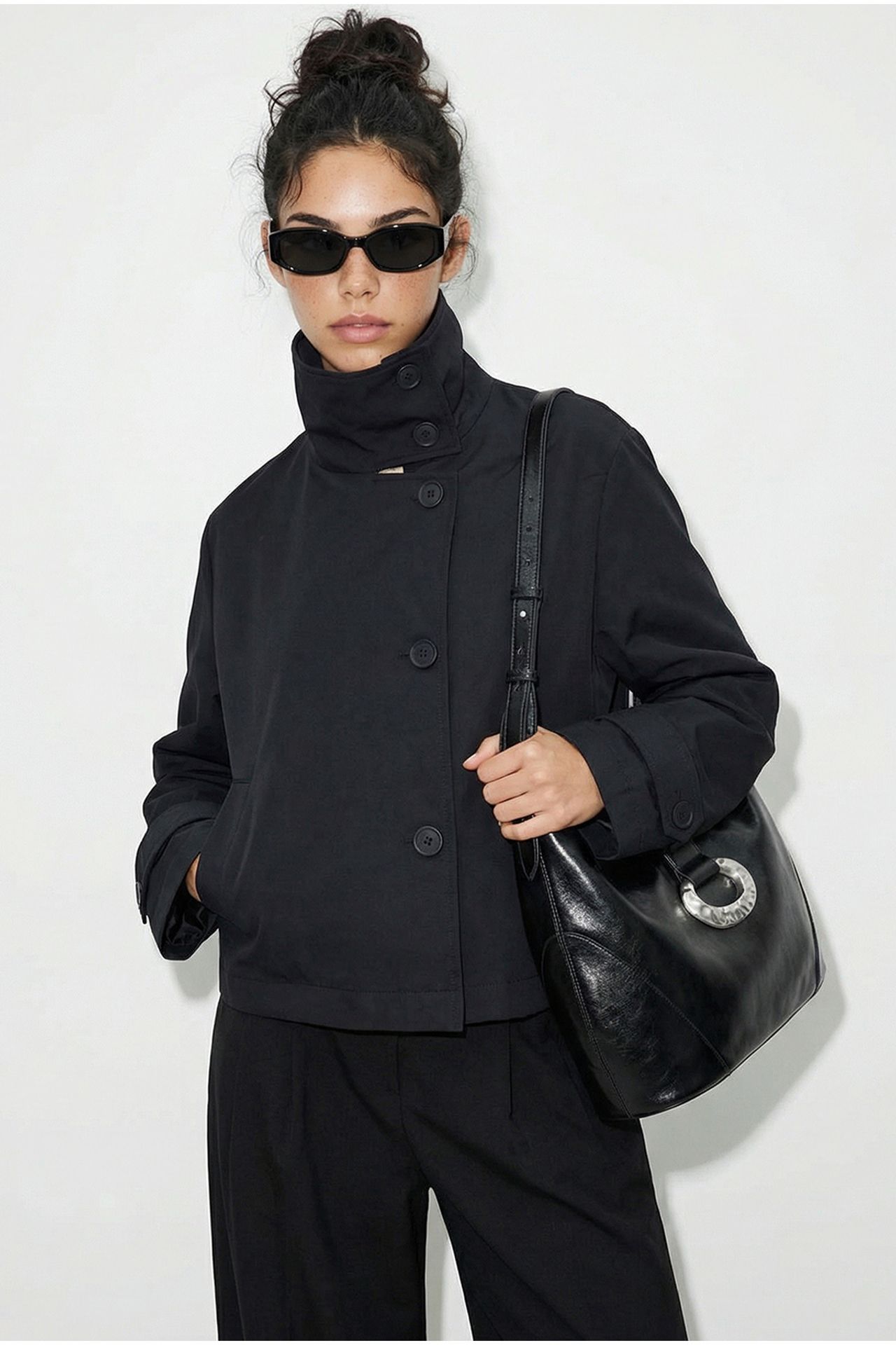 LUCCI Short Mandarin Collar Trench Coat 2
