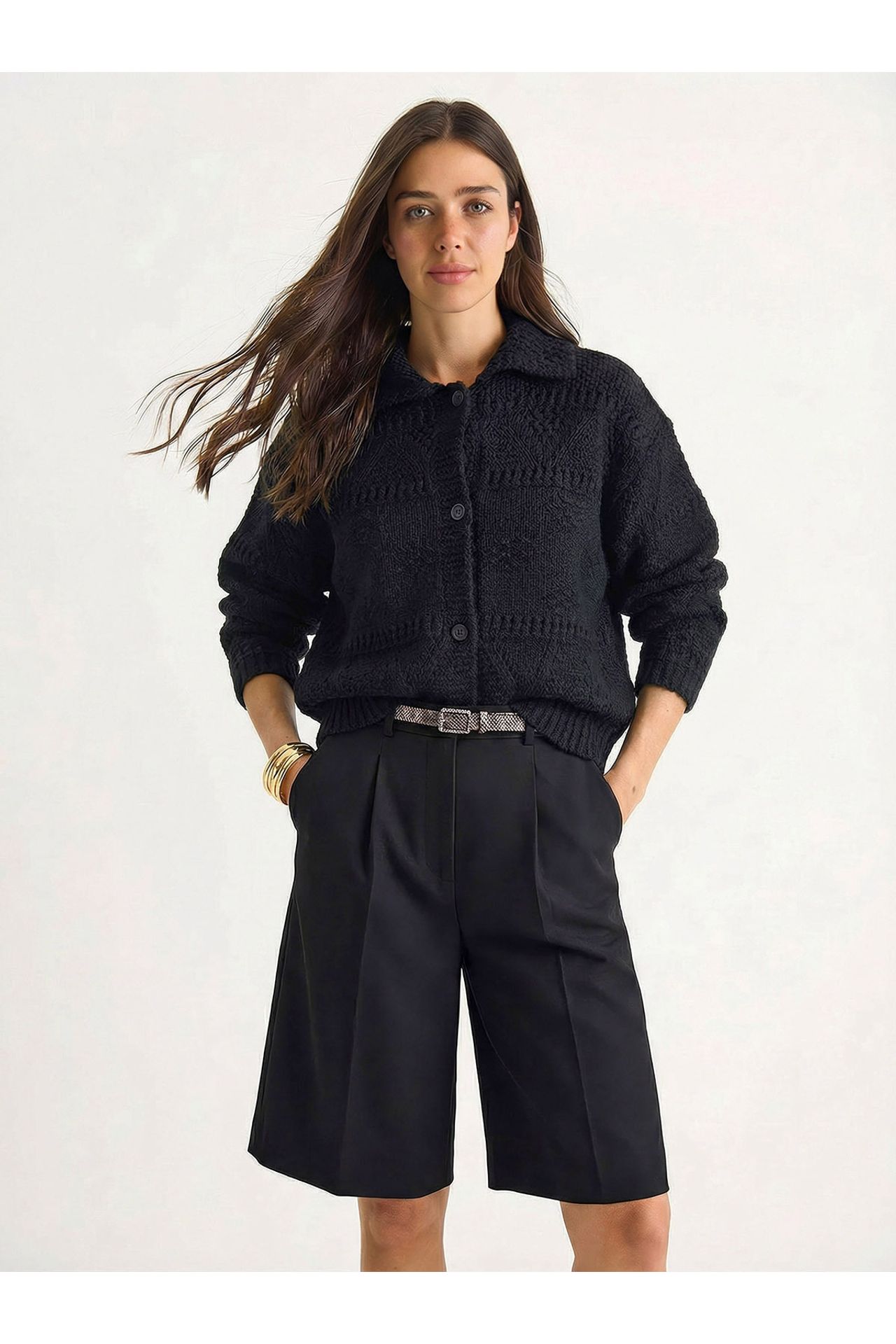 LUCCI Textured Polo Collar Button Cardigan 4