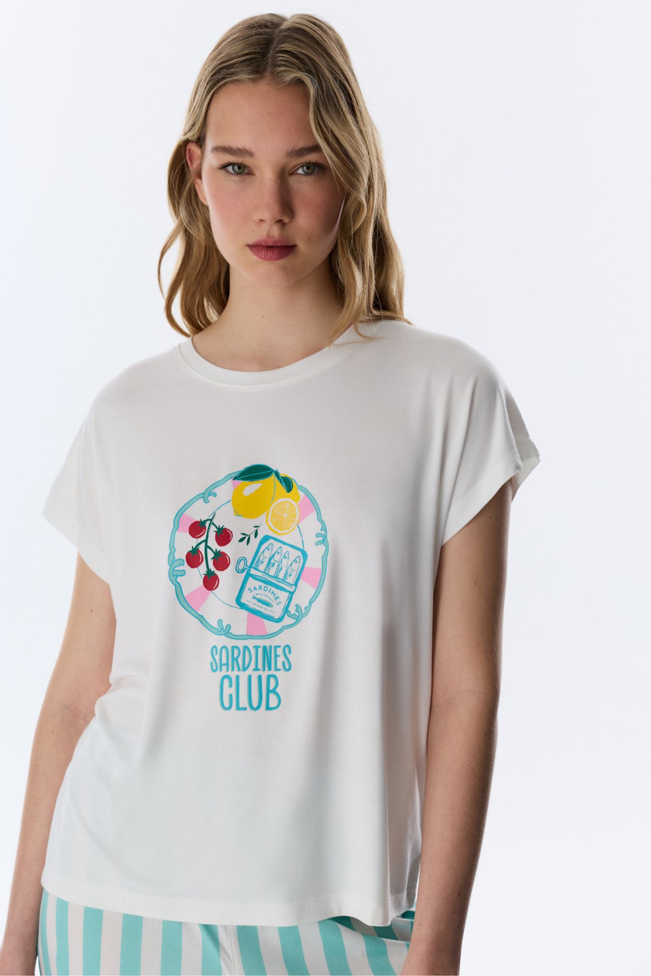 PENTI Hailey Food Print Short Sleeve T-Shirt Pajama Top 1